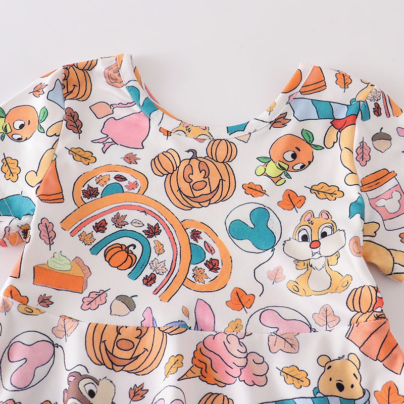 (Pre Order)Girls Halloween Print Dress&Top