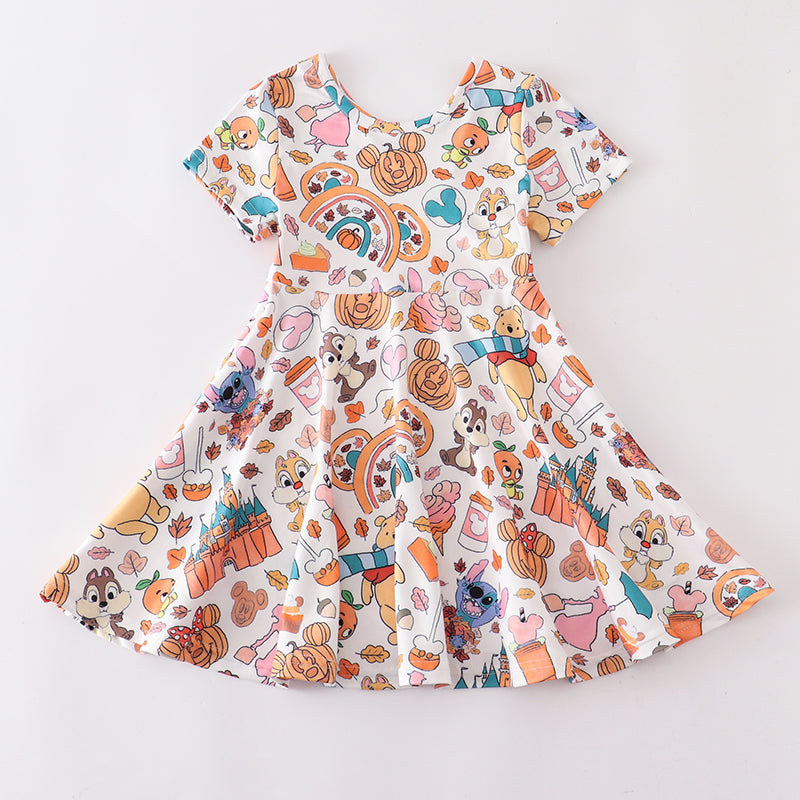 (Pre Order)Girls Halloween Print Dress&Top