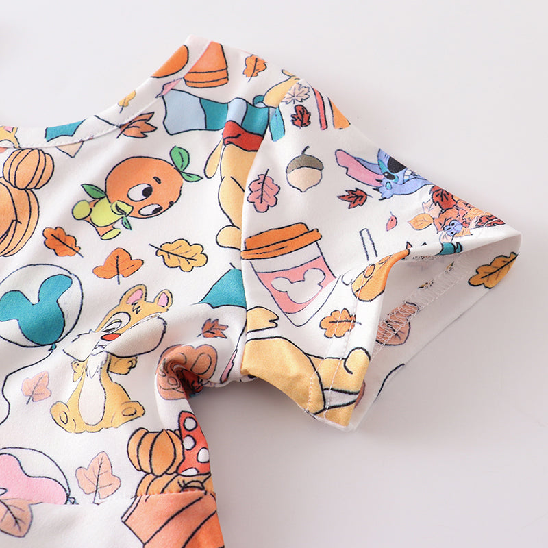 (Pre Order)Girls Halloween Print Dress&Top