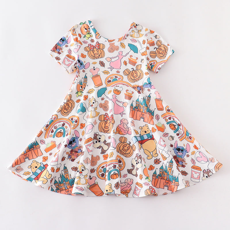 (Pre Order)Girls Halloween Print Dress&Top