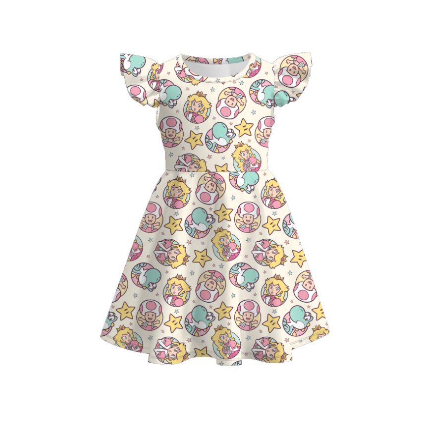 (Pre Order)Girls Character Print Flying Sleeves Dress