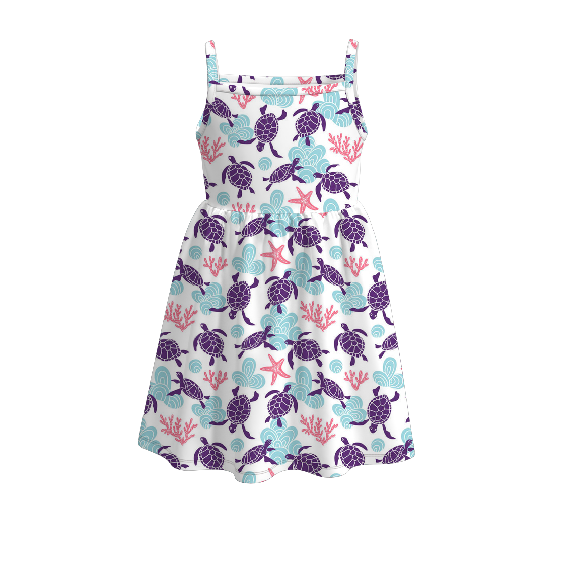 (Pre Order)Girls Summer Sea Turtle Print Dress