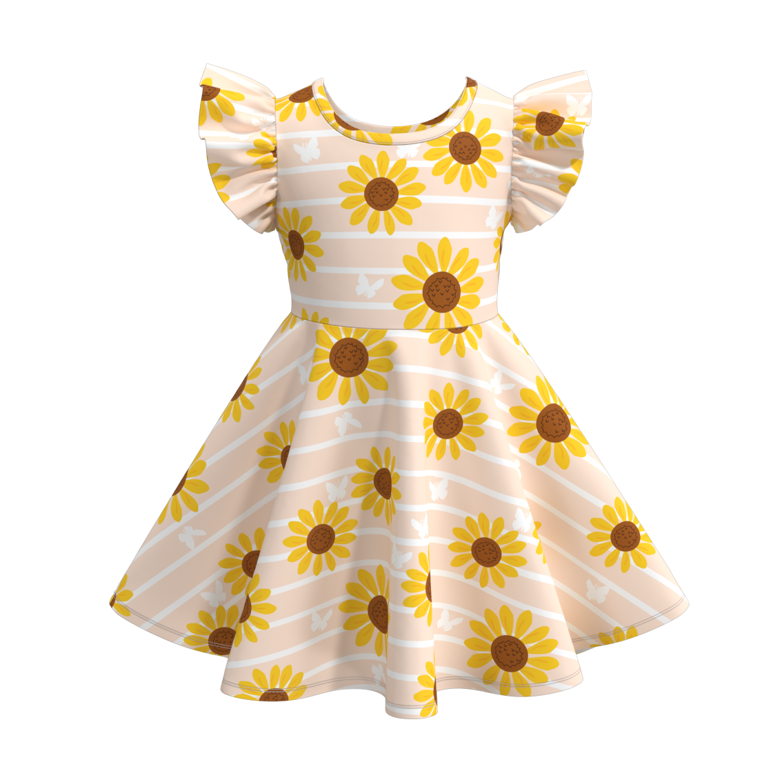 (Pre Order)Sunflower Floral Print Twirl Dress