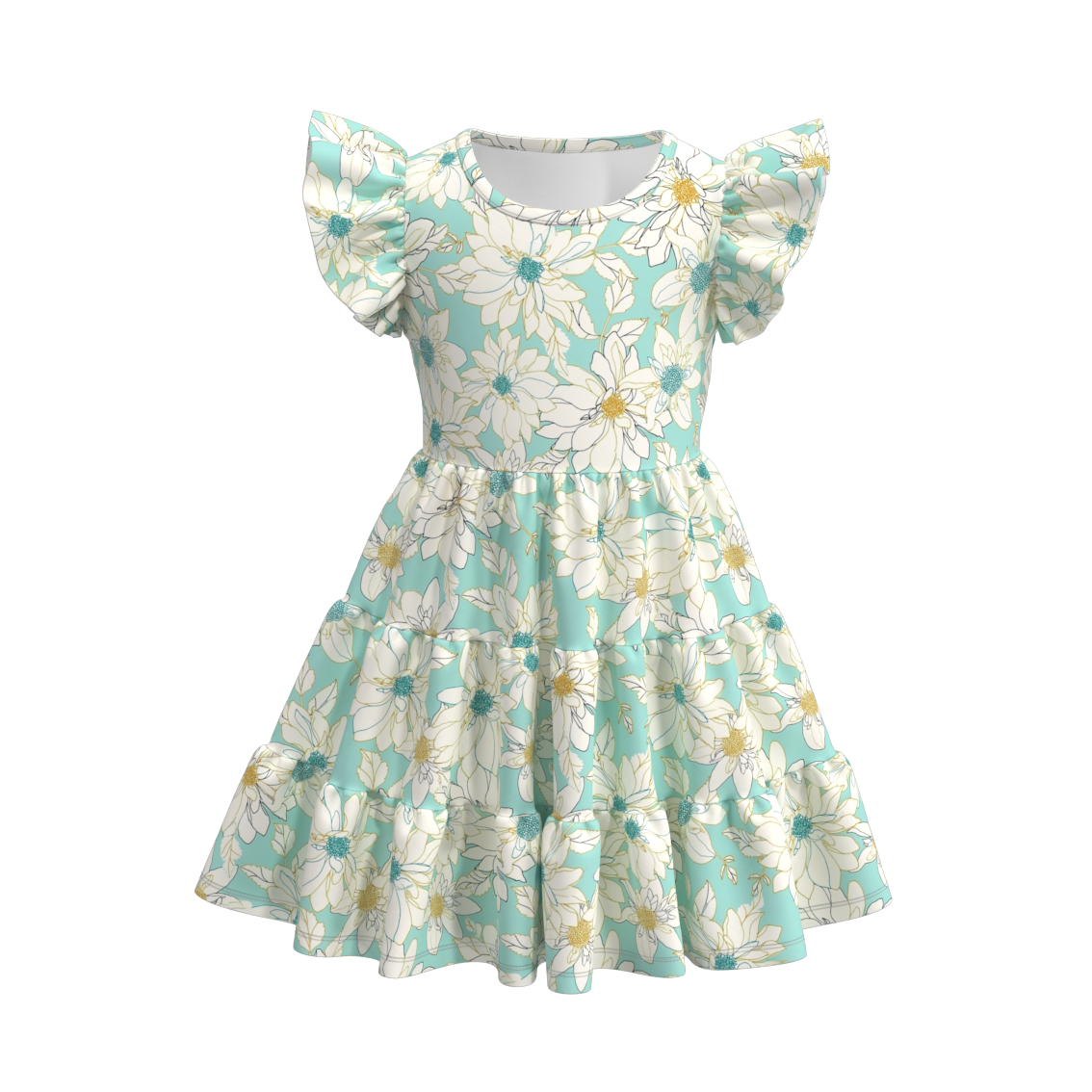 (Pre Order)Summer Flower Print Mommy and Me Ruffled Dress