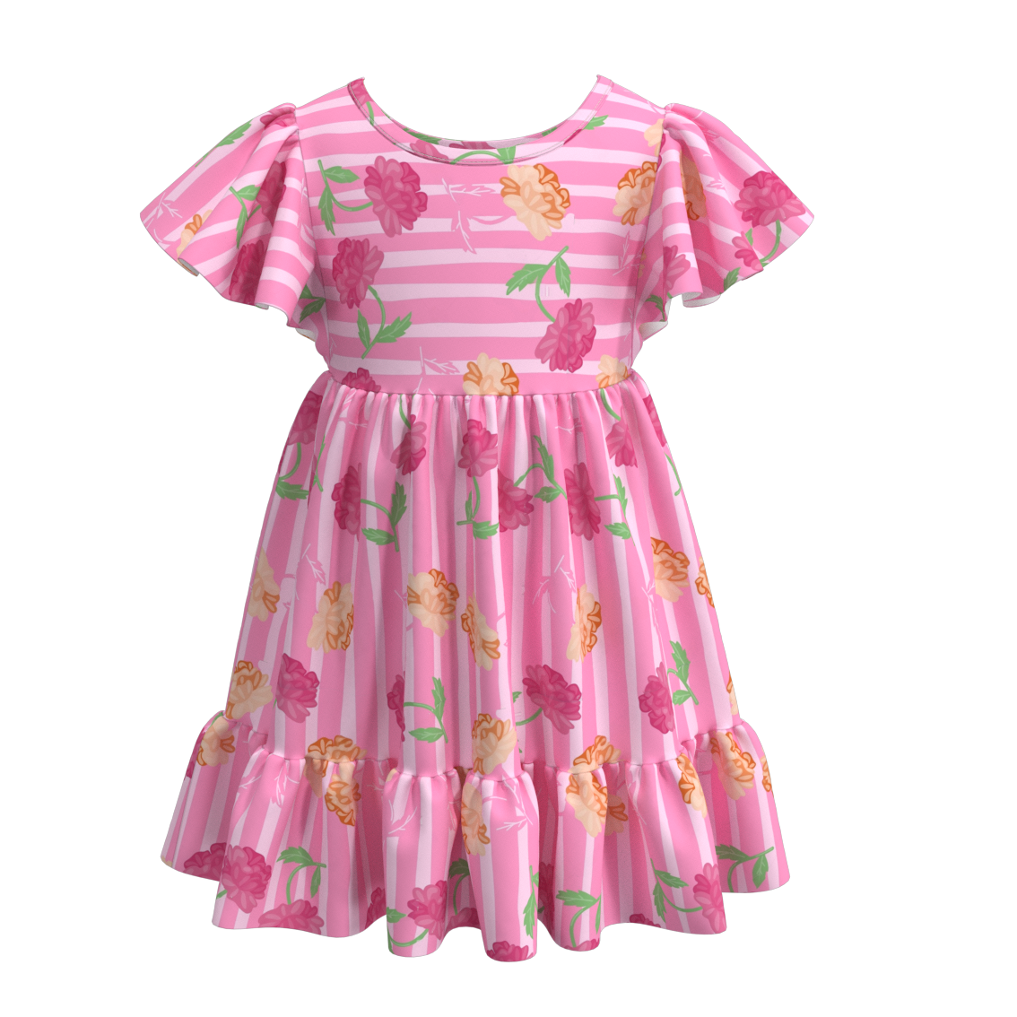 (Pre Order)Summer Flower Stripes Mommy and Me Dress