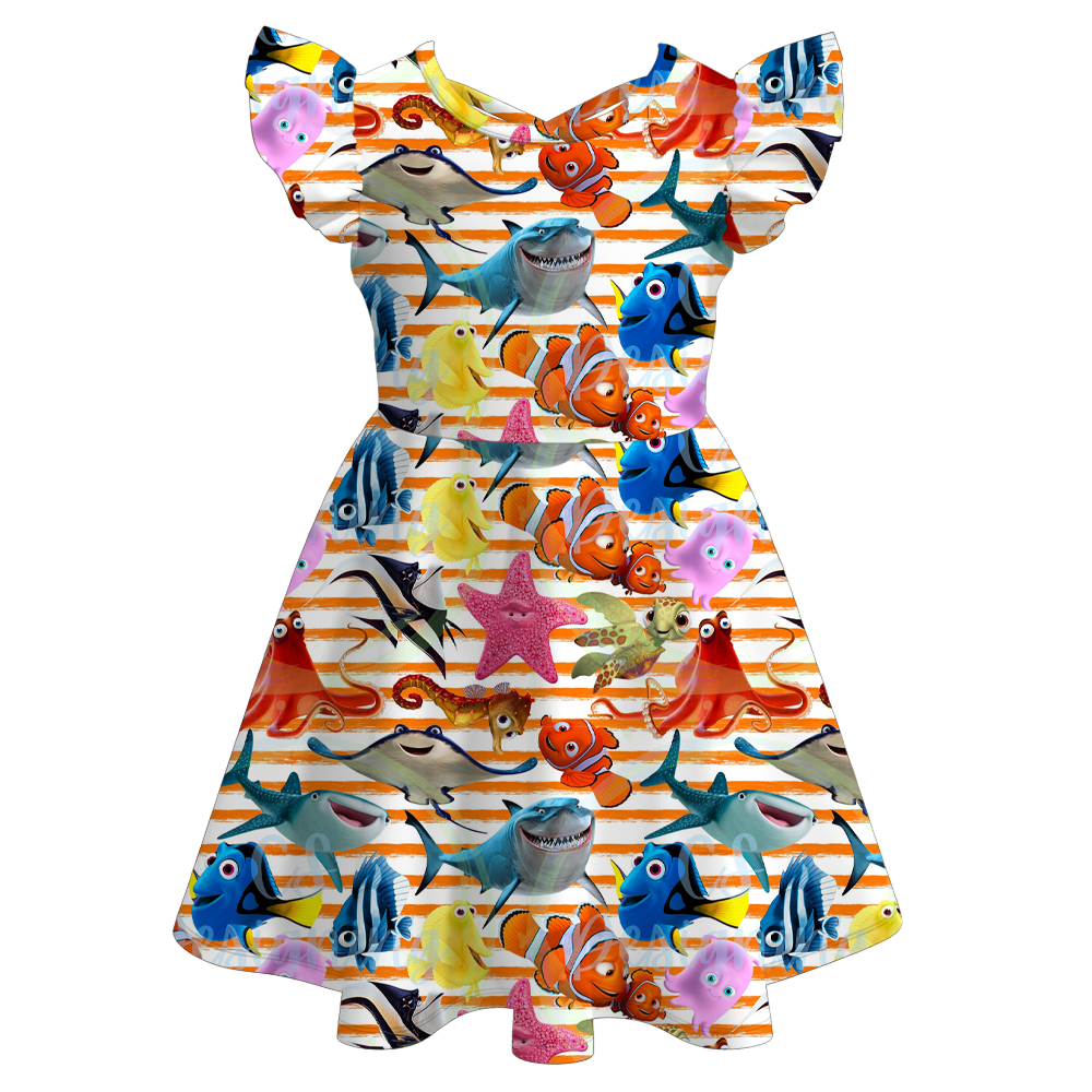 (Pre Order)Girls Summer Cartoon Print Twirl Dress