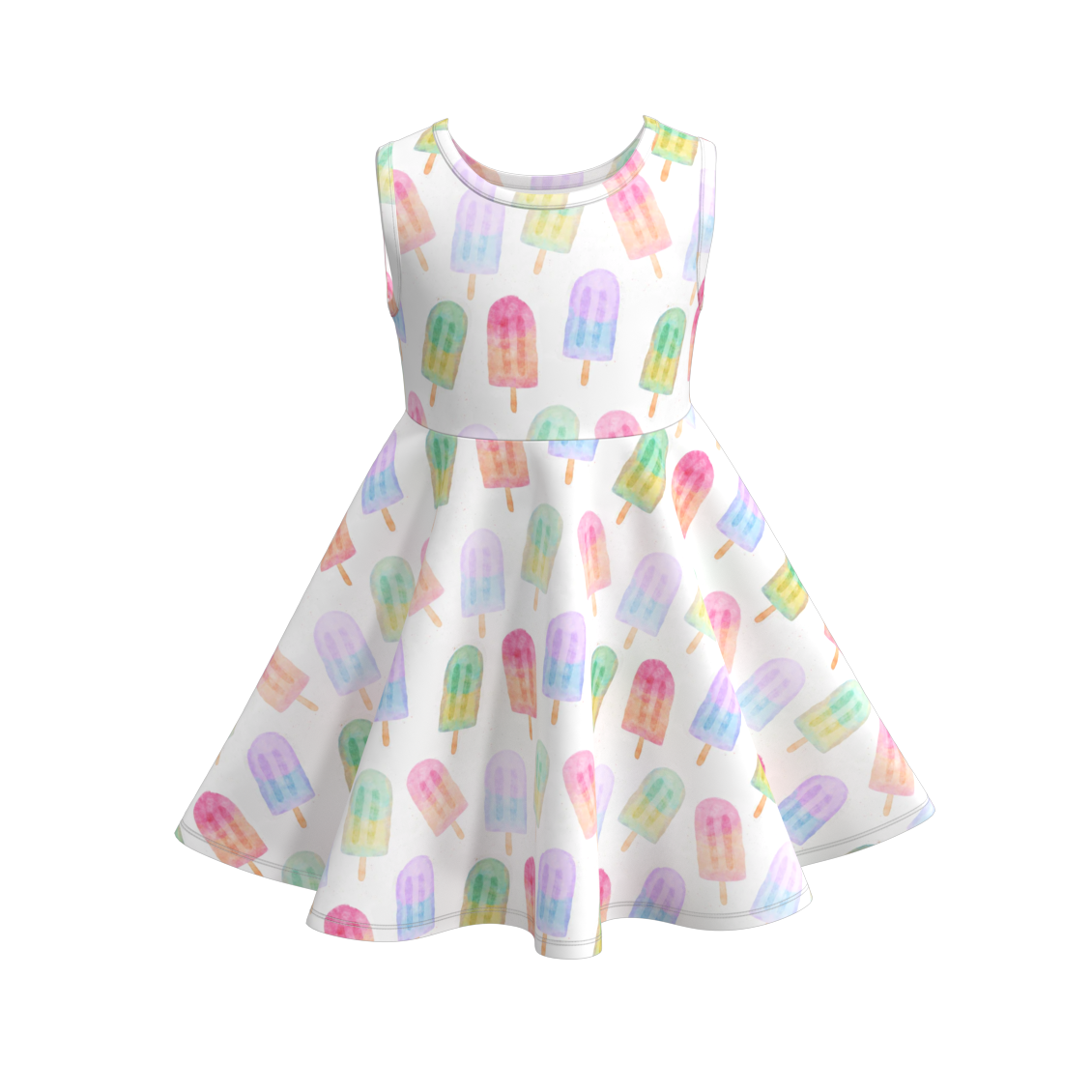 (Pre Order)Girls Summer Ice Cream Print Twirl Dress