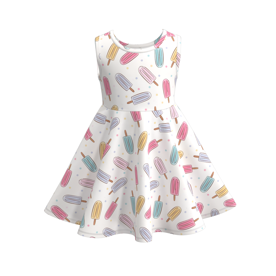(Pre Order)Girls Summer Ice Cream Print Twirl Dress