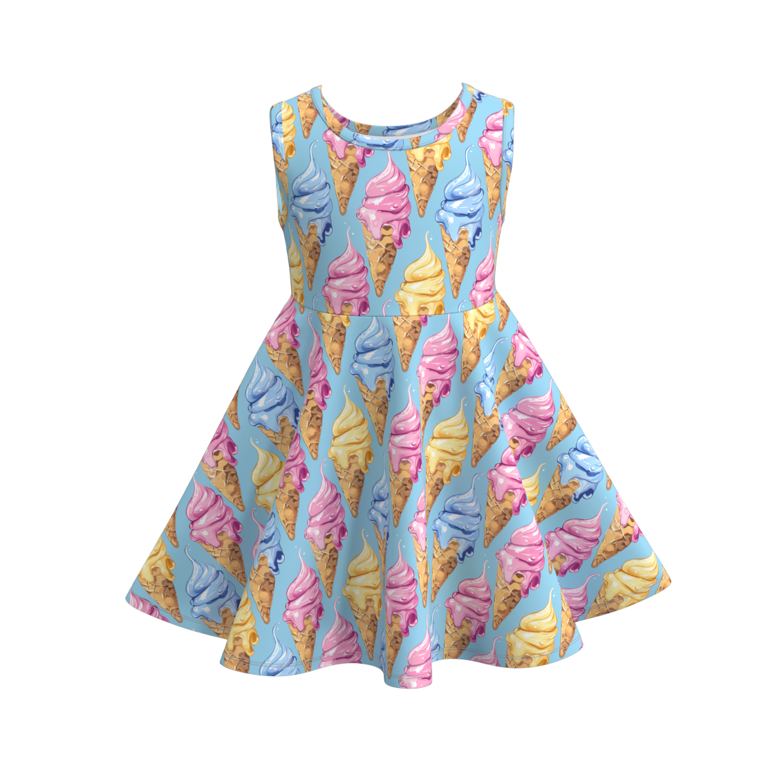 (Pre Order)Girls Summer Ice Cream Print Twirl Dress