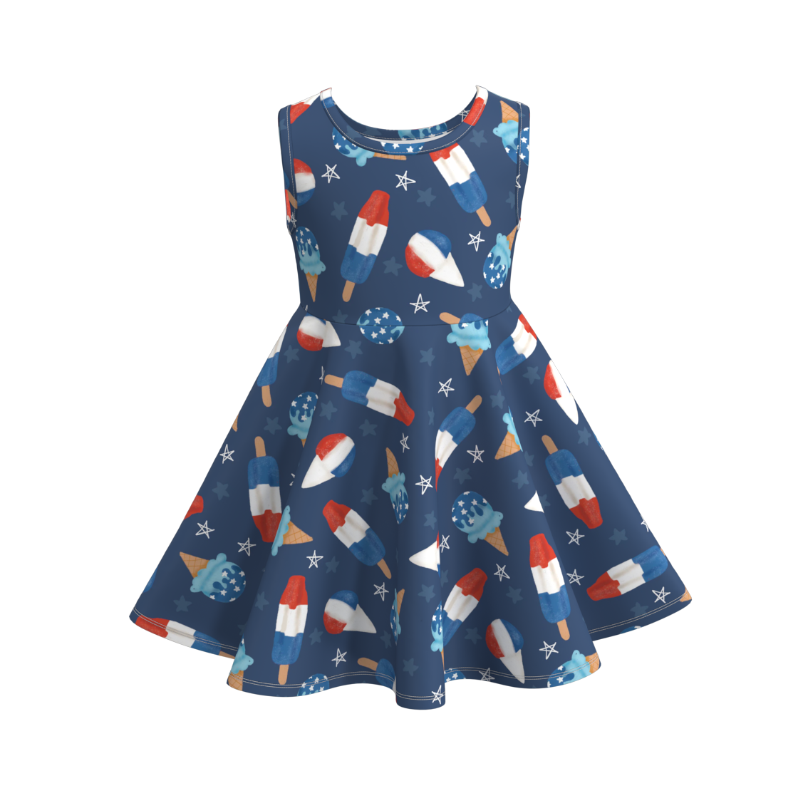 (Pre Order)Girls Summer Ice Cream Print Twirl Dress