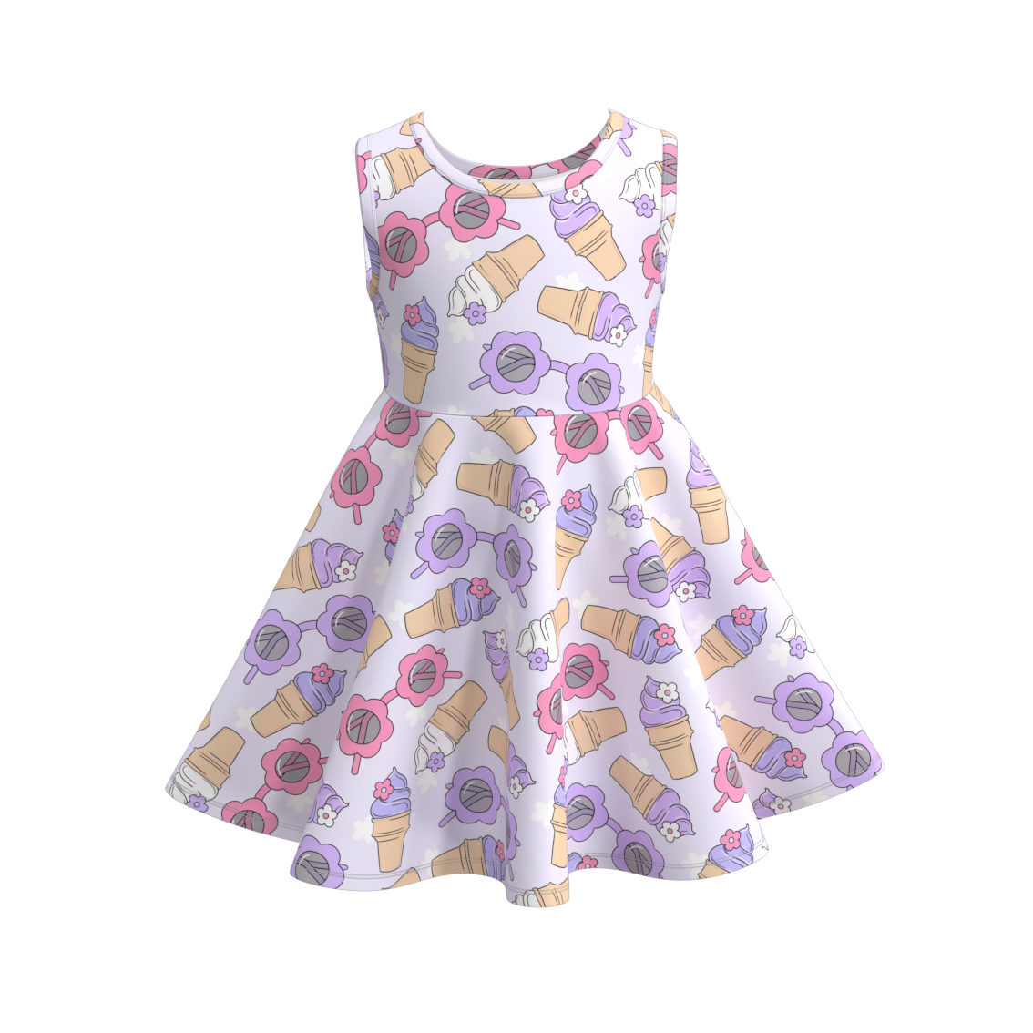 (Pre Order)Girls Summer Ice Cream Print Twirl Dress