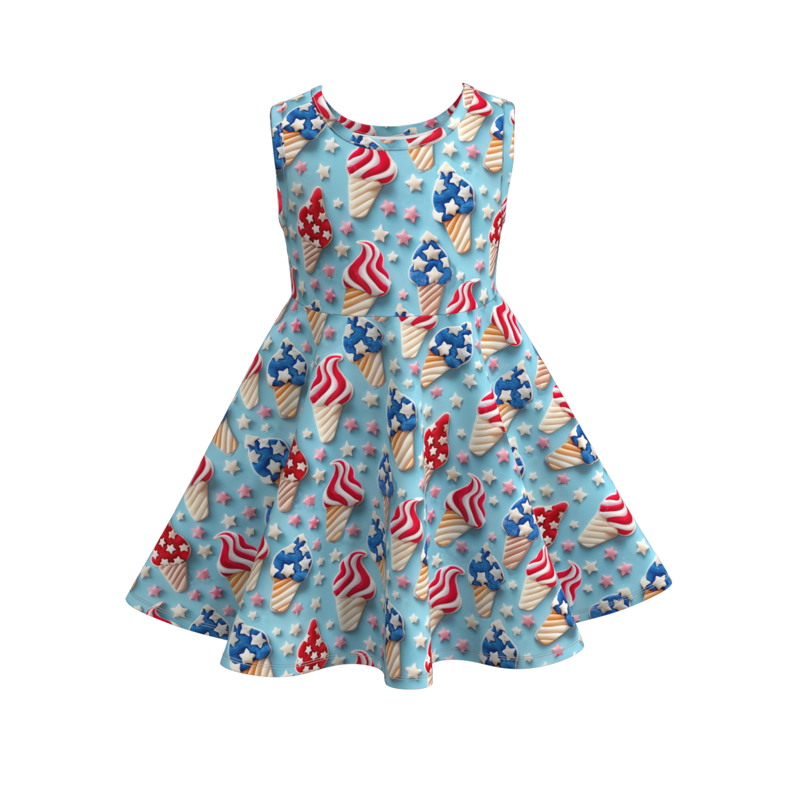 (Pre Order)Girls Summer Ice Cream Print Twirl Dress