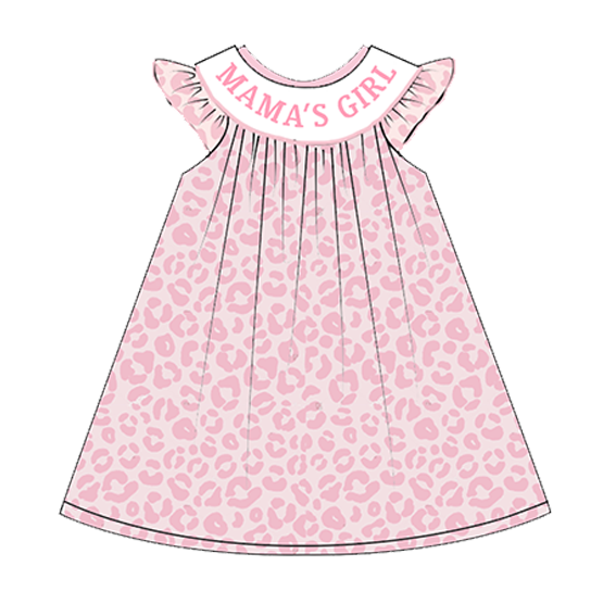 (Pre Order)Girls Summer Pink Leopard Smocked Embroidery Dress