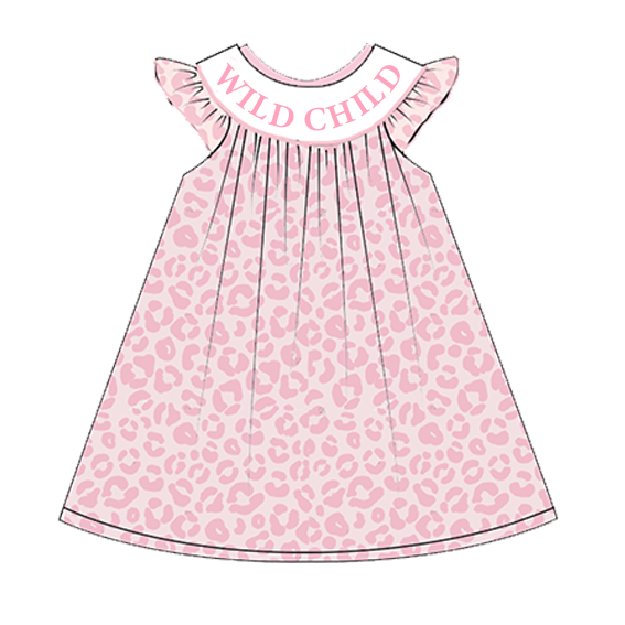 (Pre Order)Girls Summer Pink Leopard Smocked Embroidery Dress