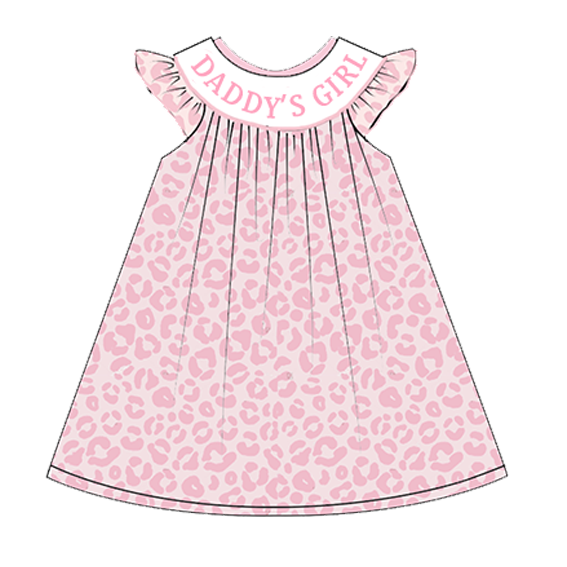 (Pre Order)Girls Summer Pink Leopard Smocked Embroidery Dress