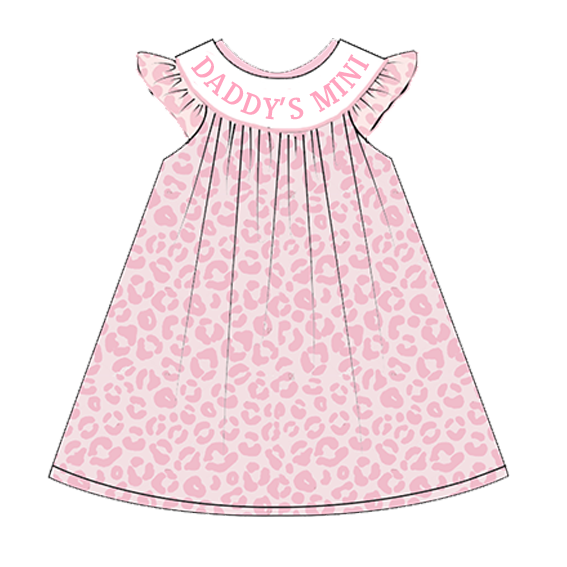 (Pre Order)Girls Summer Pink Leopard Smocked Embroidery Dress