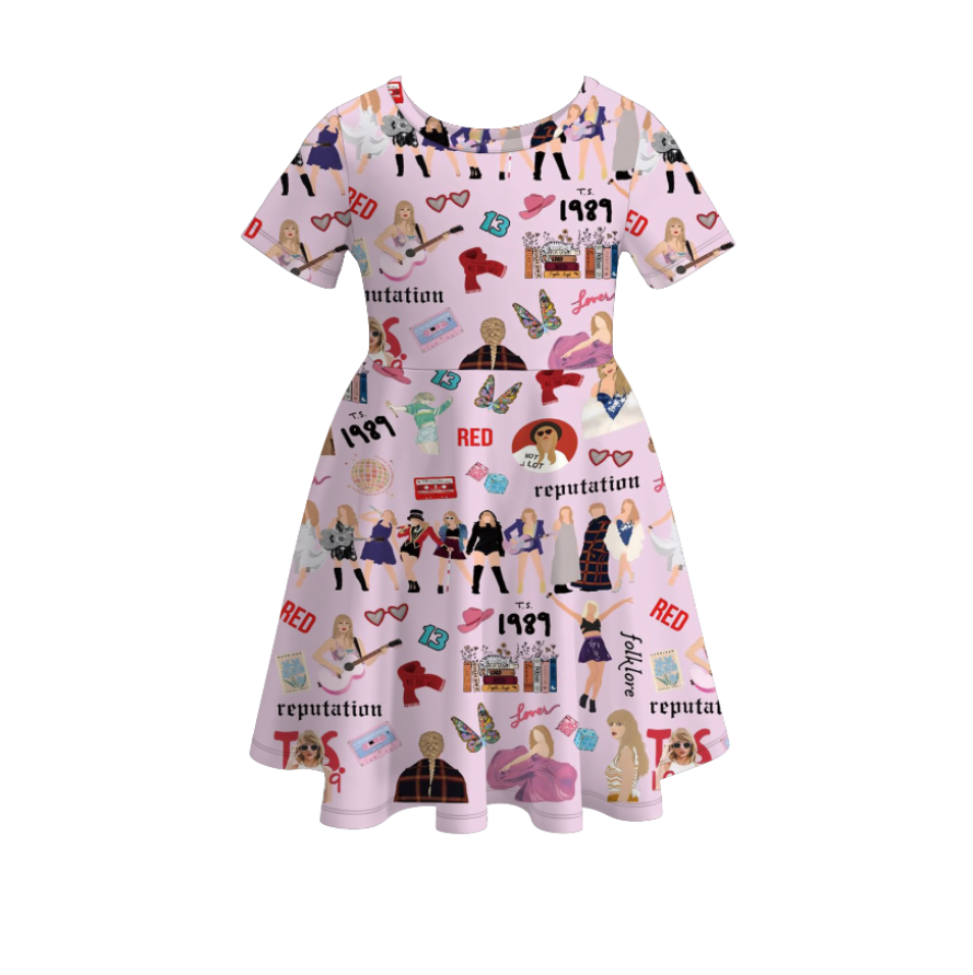 (Pre Order)Girls Summer TS Print Short Sleeves Dress