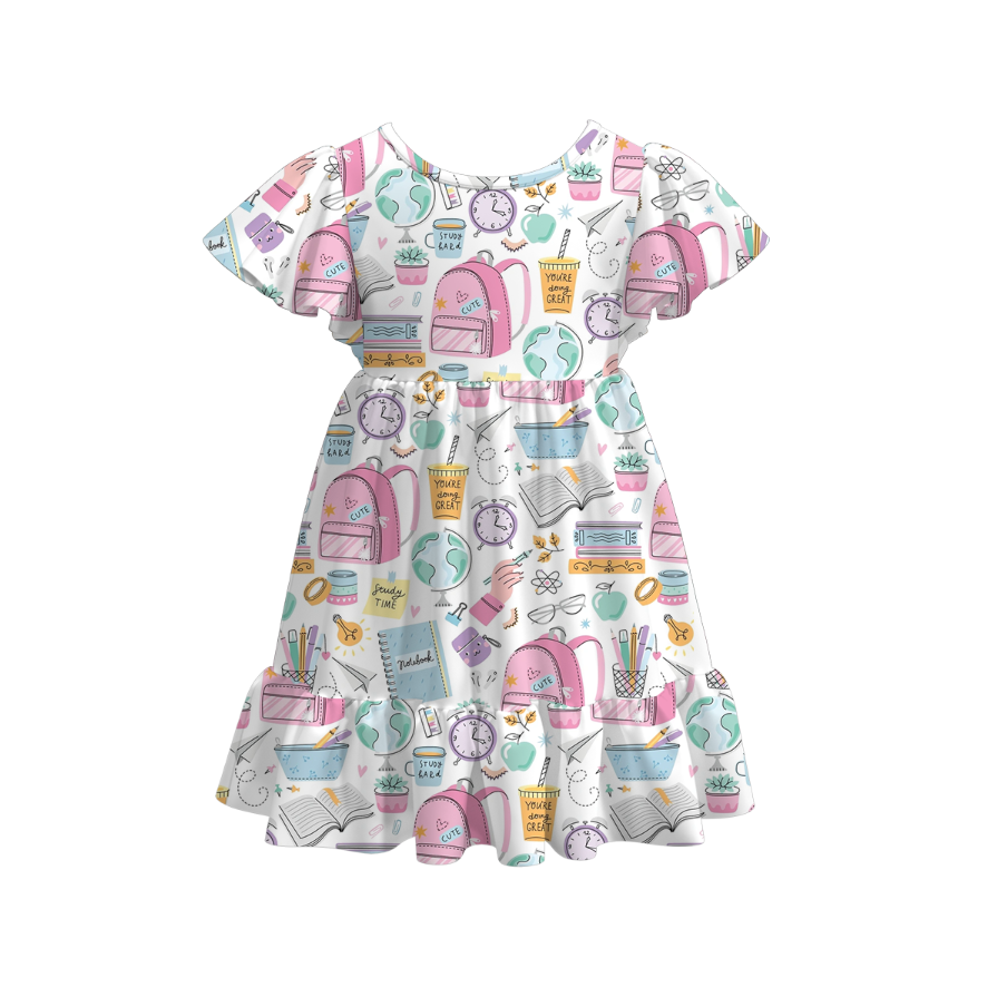 (Pre Order)Girls Back To School Print Milk Silk Dress