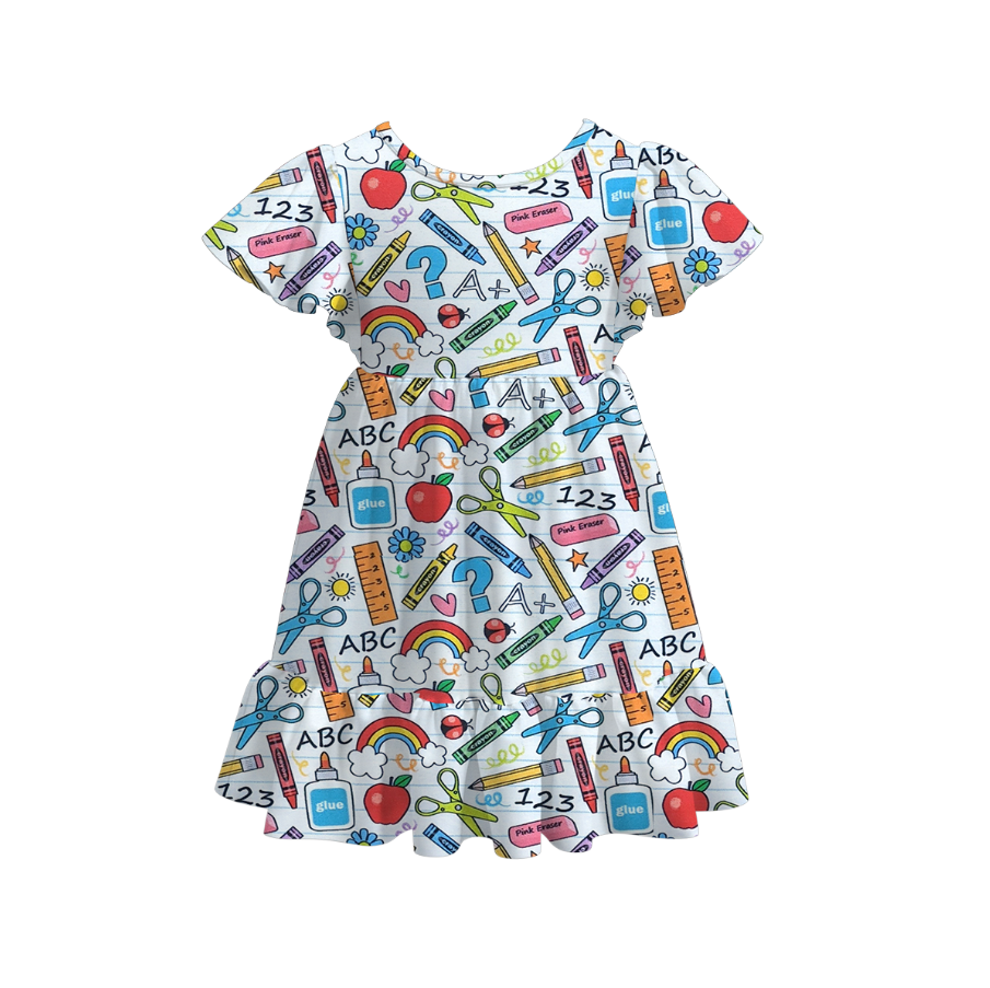 (Pre Order)Girls Back To School Print Milk Silk Dress