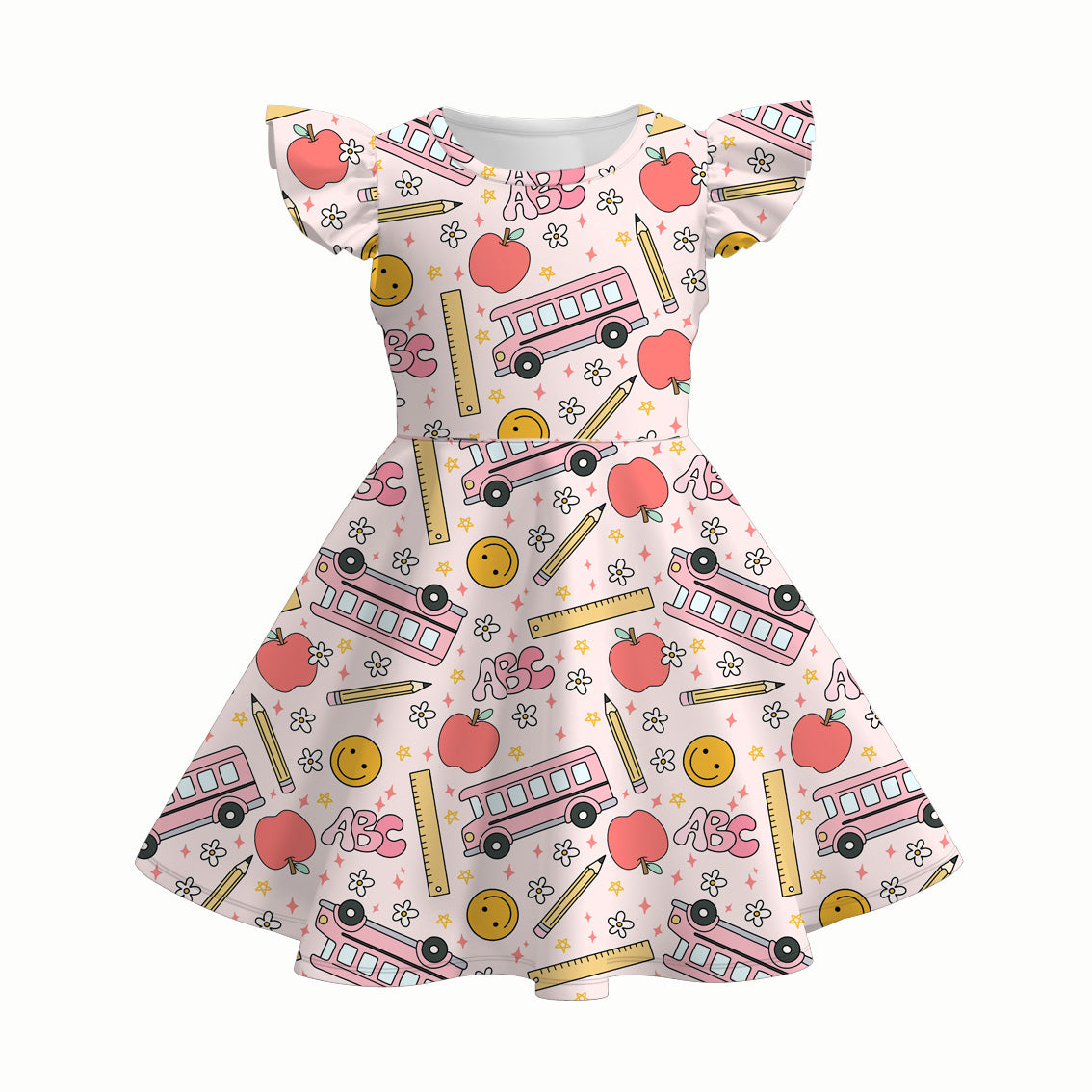(Pre Order)Girls Back To School Print Milk Silk Dress