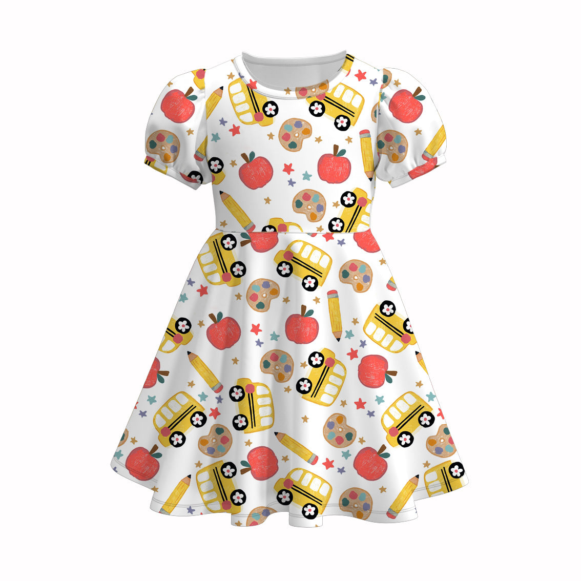 (Pre Order)Girls Back To School Print Milk Silk Dress