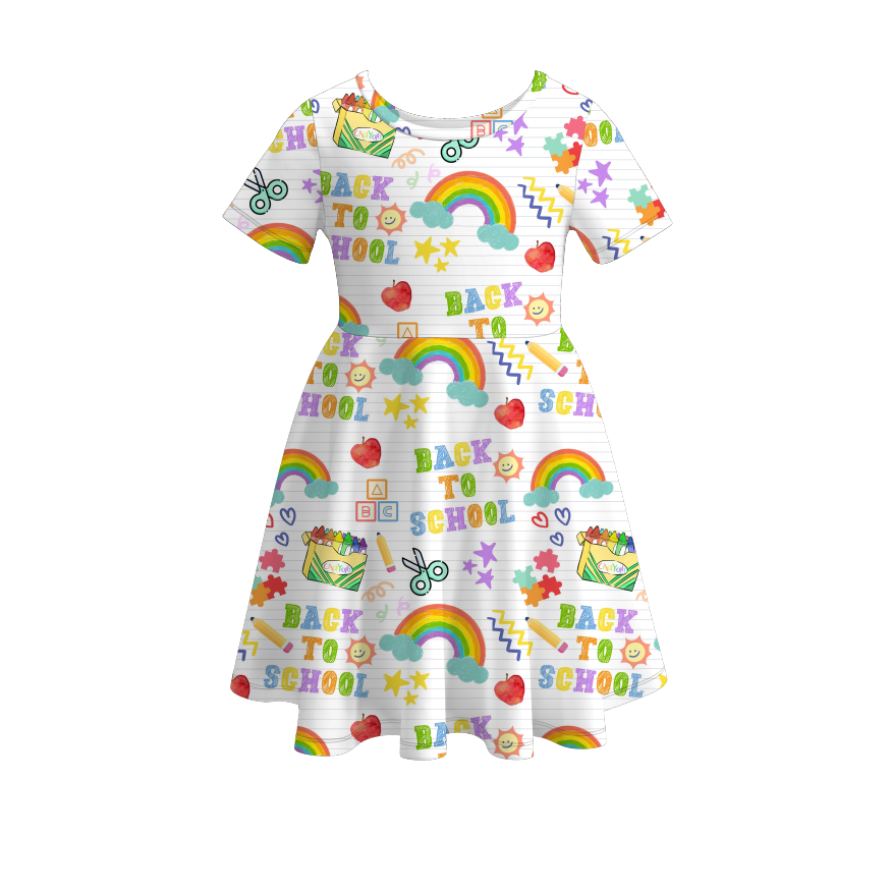 (Pre Order)Girls Back To School Print Milk Silk Dress