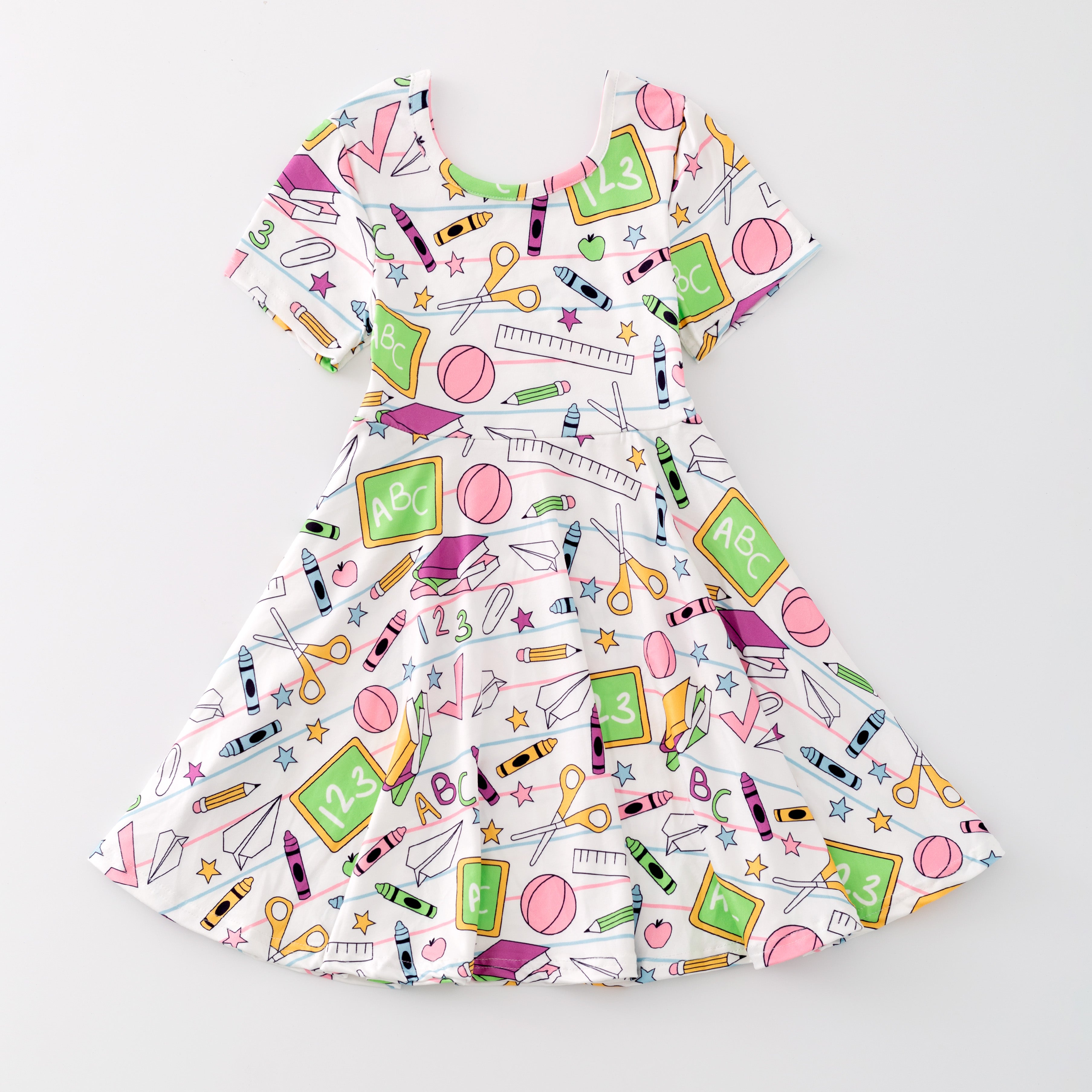 (Pre Order)Girls Back To School Print Milk Silk Dress