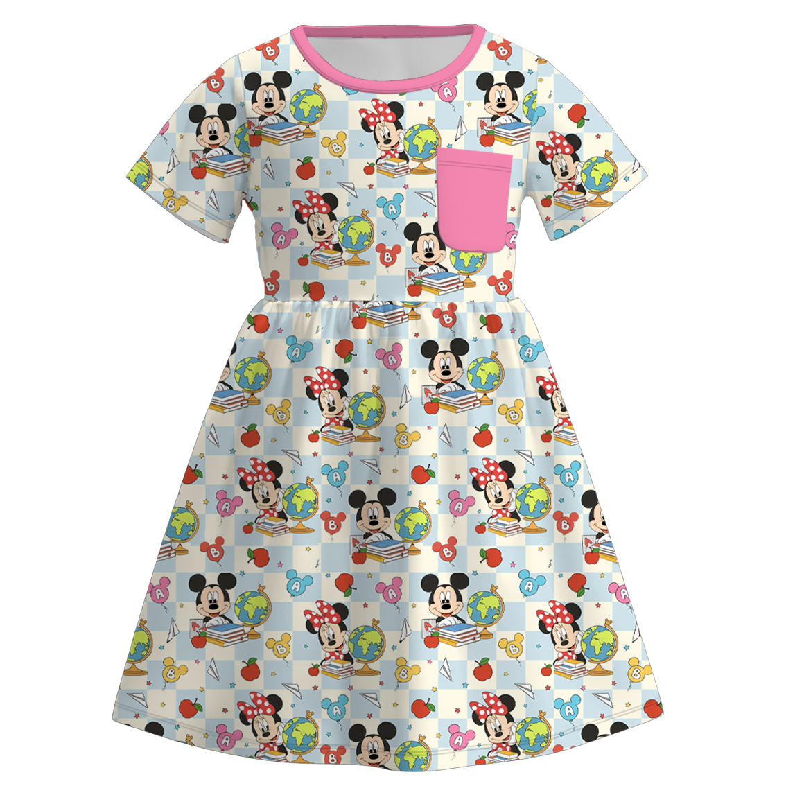 (Pre Order)Girls Back To School Print Milk Silk Dress