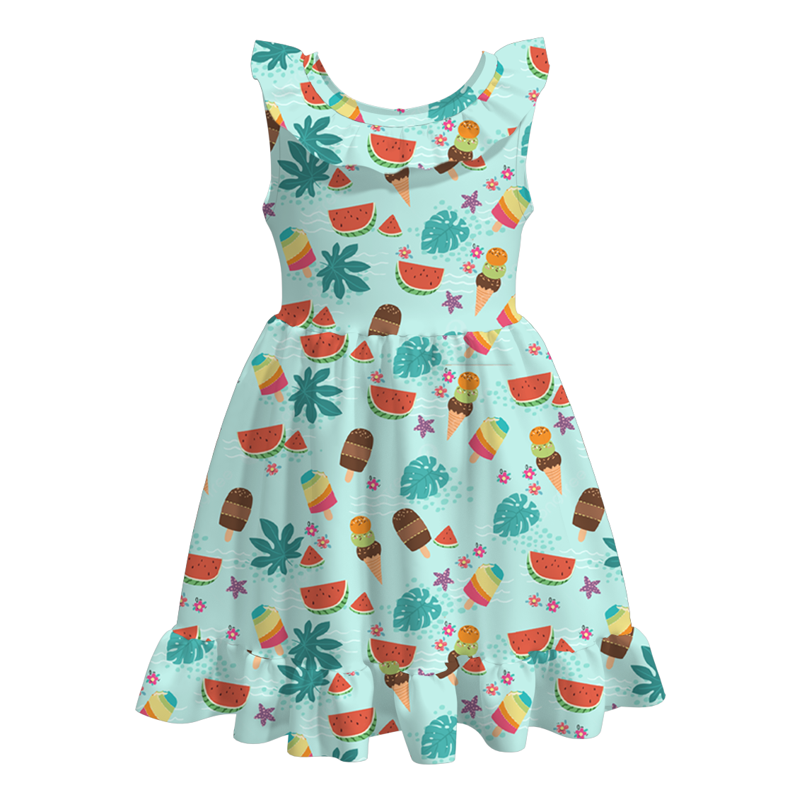 (Pre Order)Girls Sweet Summer Print Milk Silk Dress