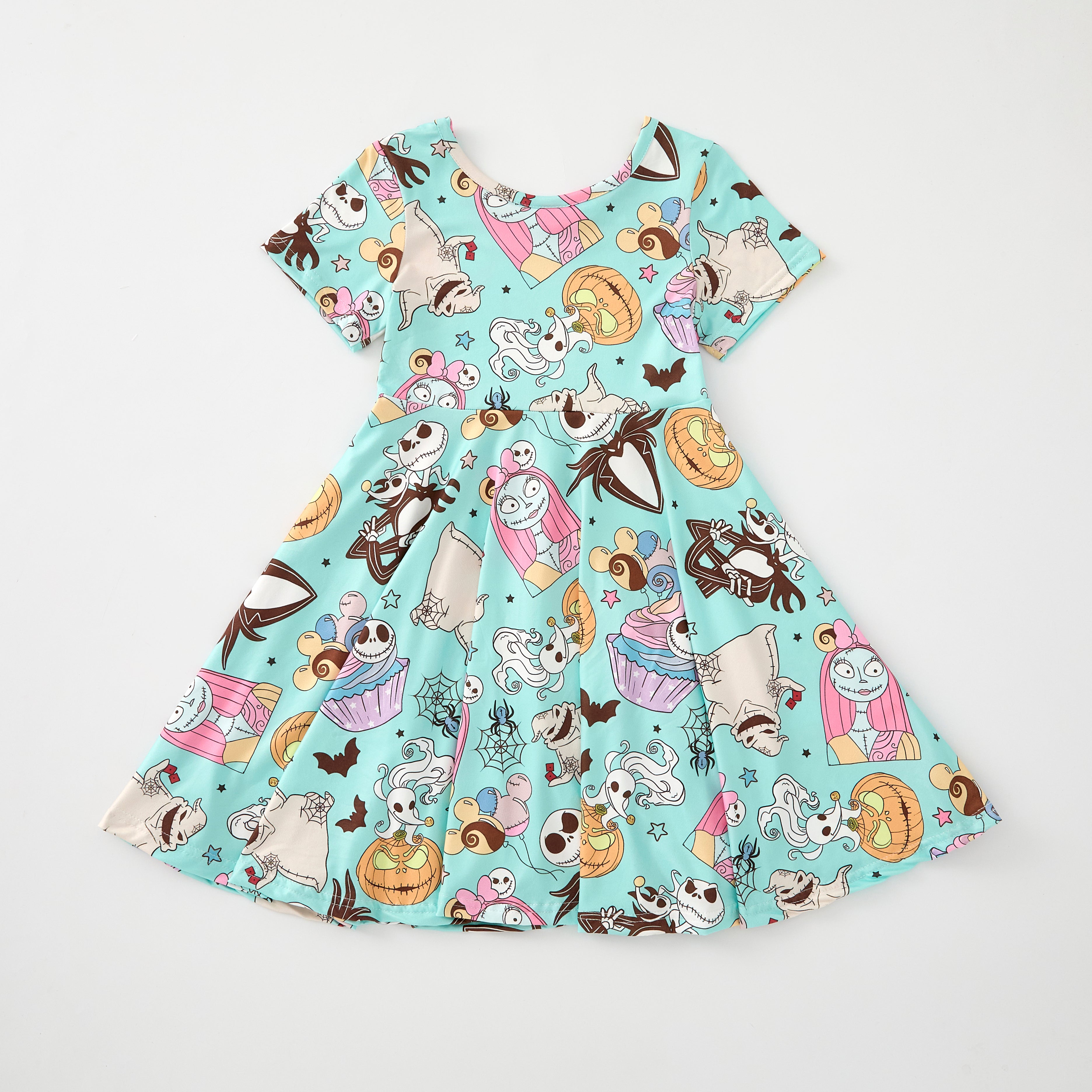 (Pre Order)Girls Halloween Cartoon Print Twirl Dress