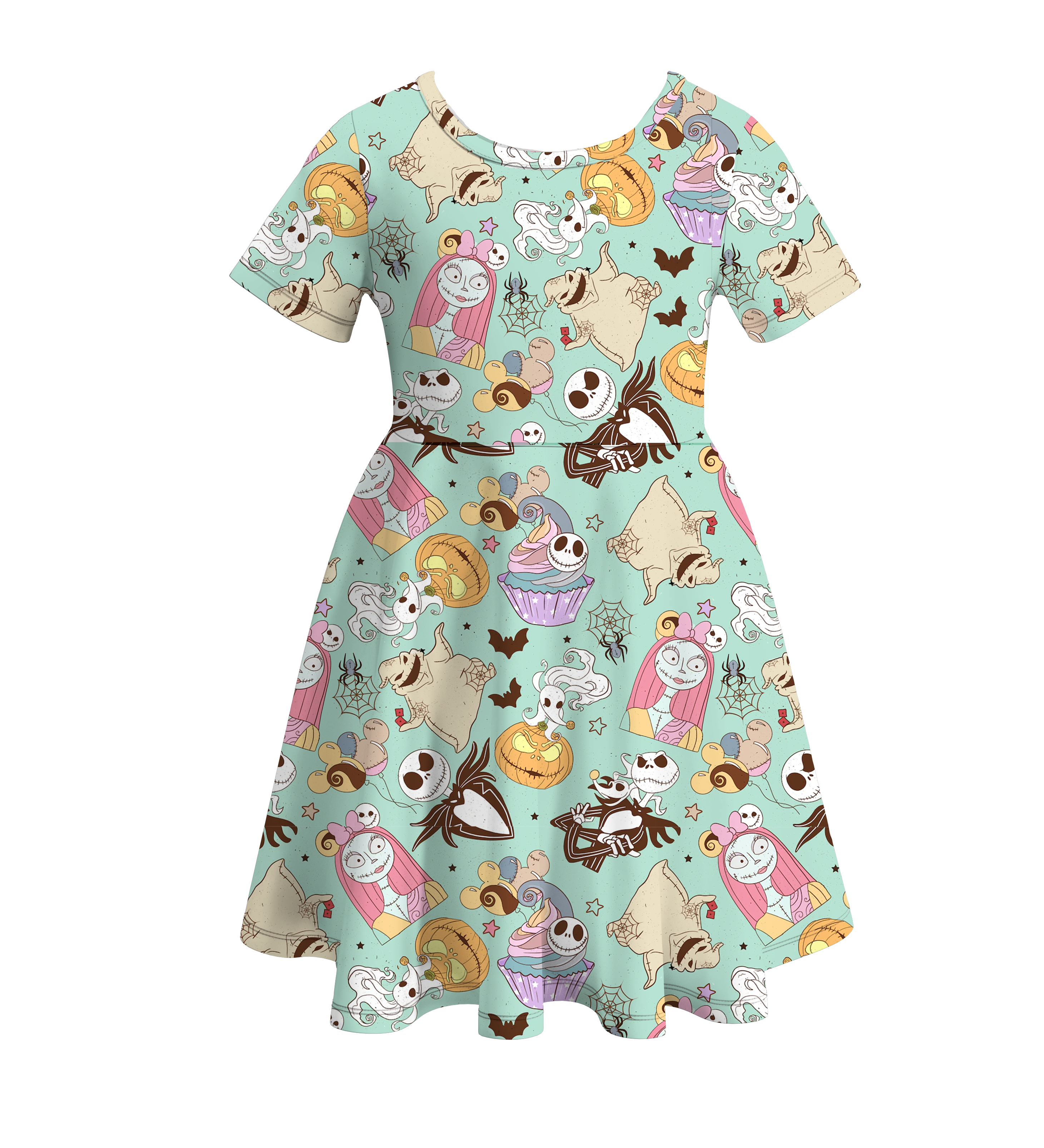 (Pre Order)Girls Halloween Cartoon Print Twirl Dress