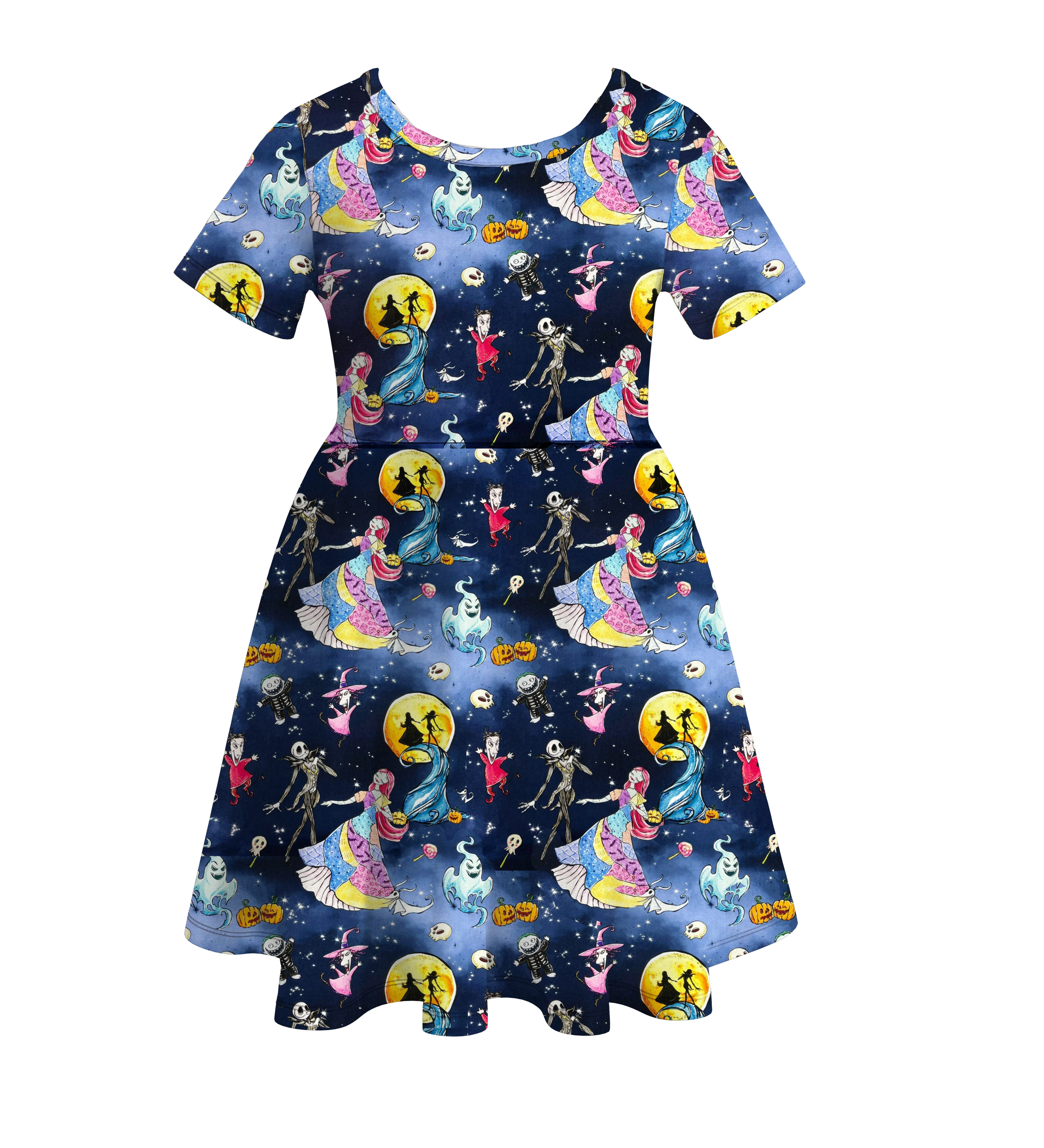 (Pre Order)Girls Halloween Cartoon Print Twirl Dress