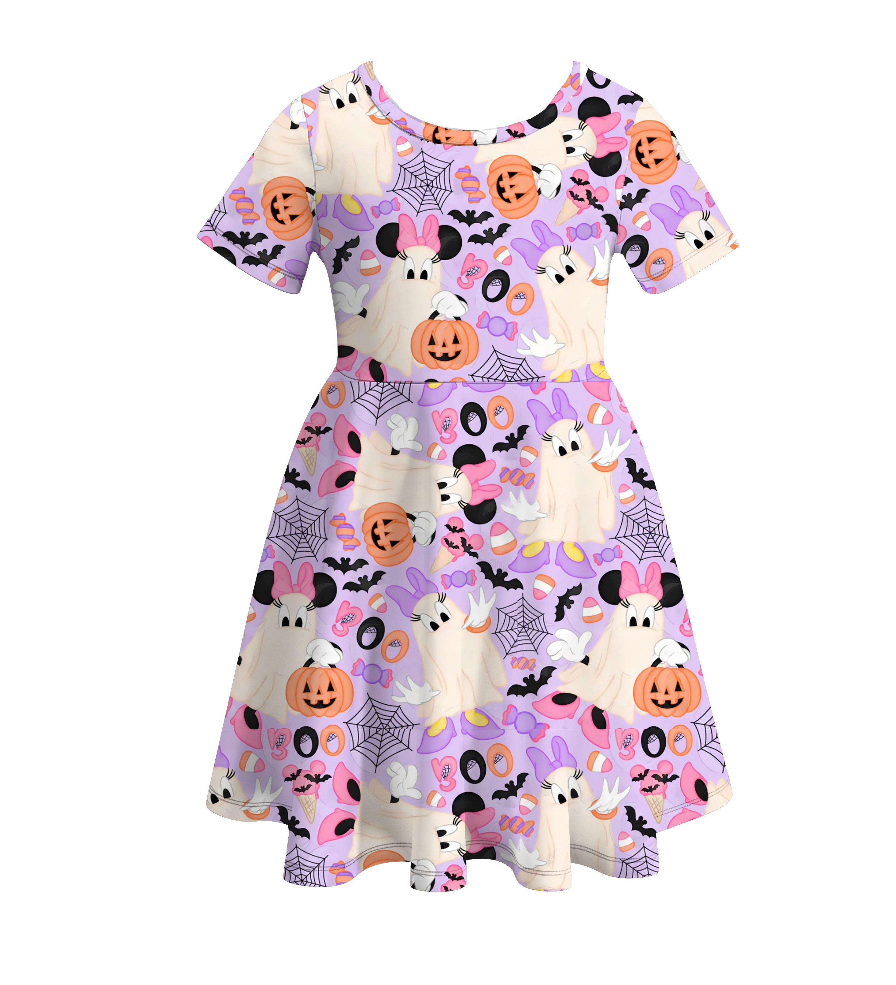 (Pre Order)Girls Halloween Cartoon Print Twirl Dress