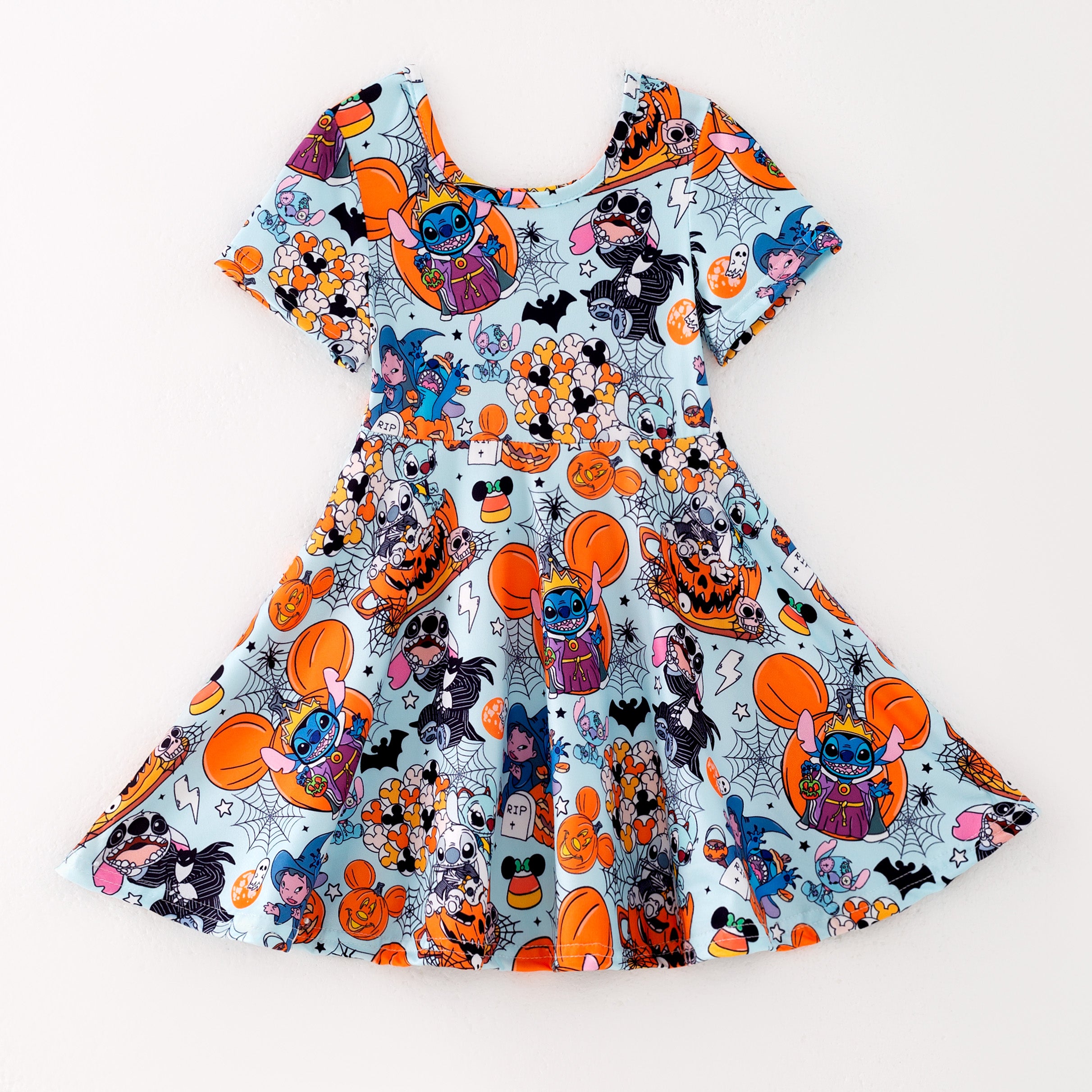 (Pre Order)Girls Halloween Cartoon Print Twirl Dress