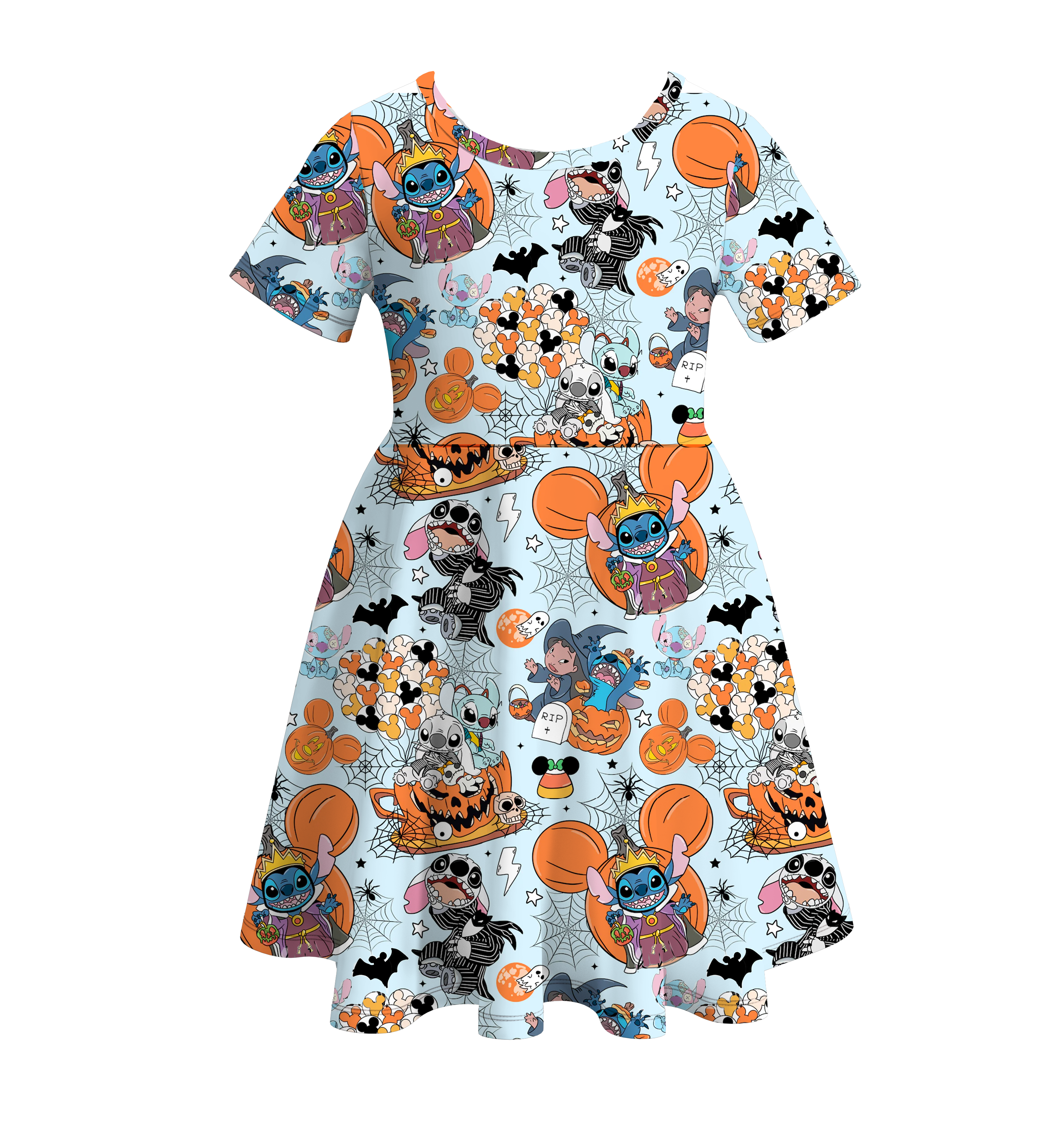 (Pre Order)Girls Halloween Cartoon Print Twirl Dress