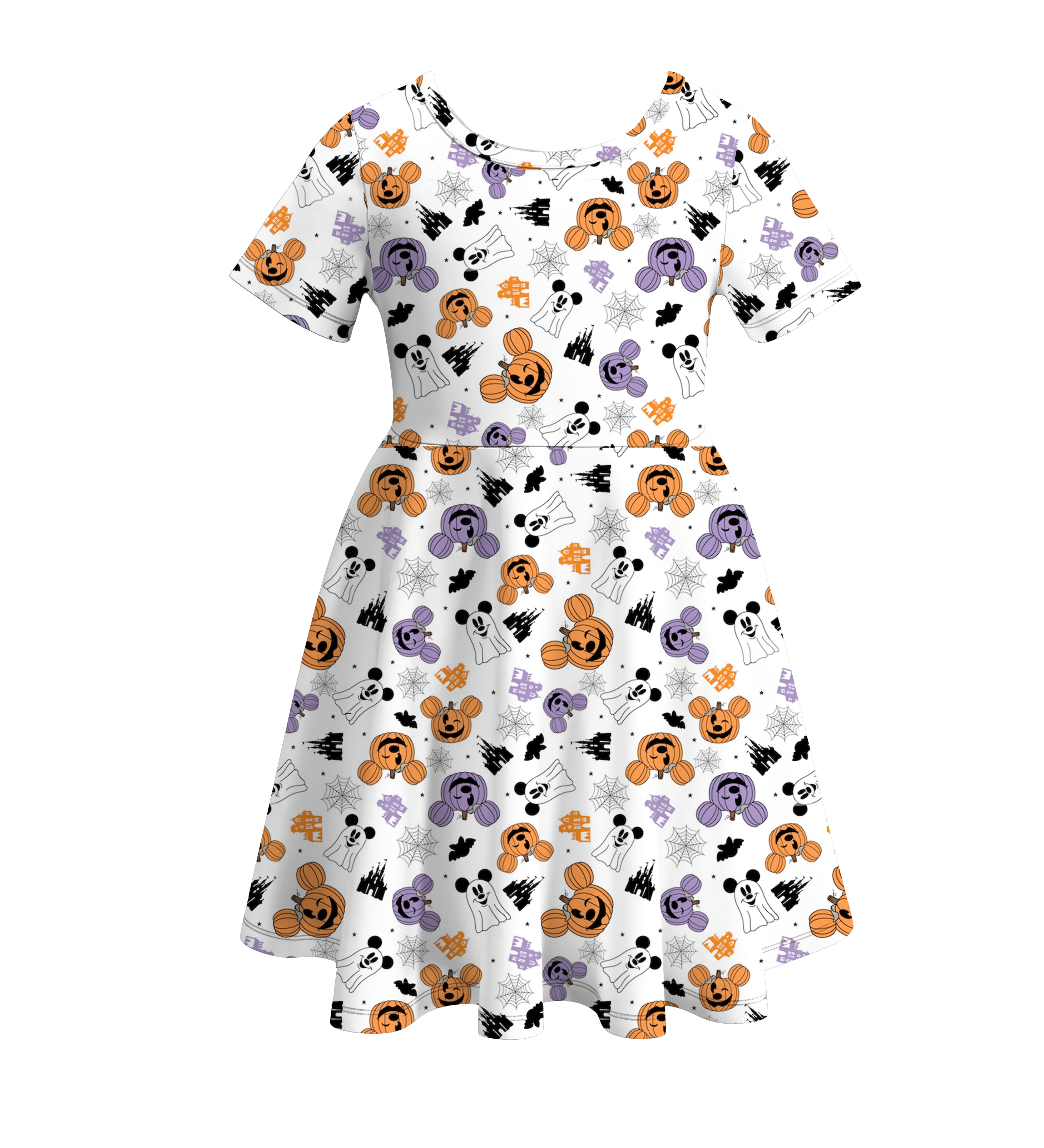 (Pre Order)Girls Halloween Cartoon Print Twirl Dress