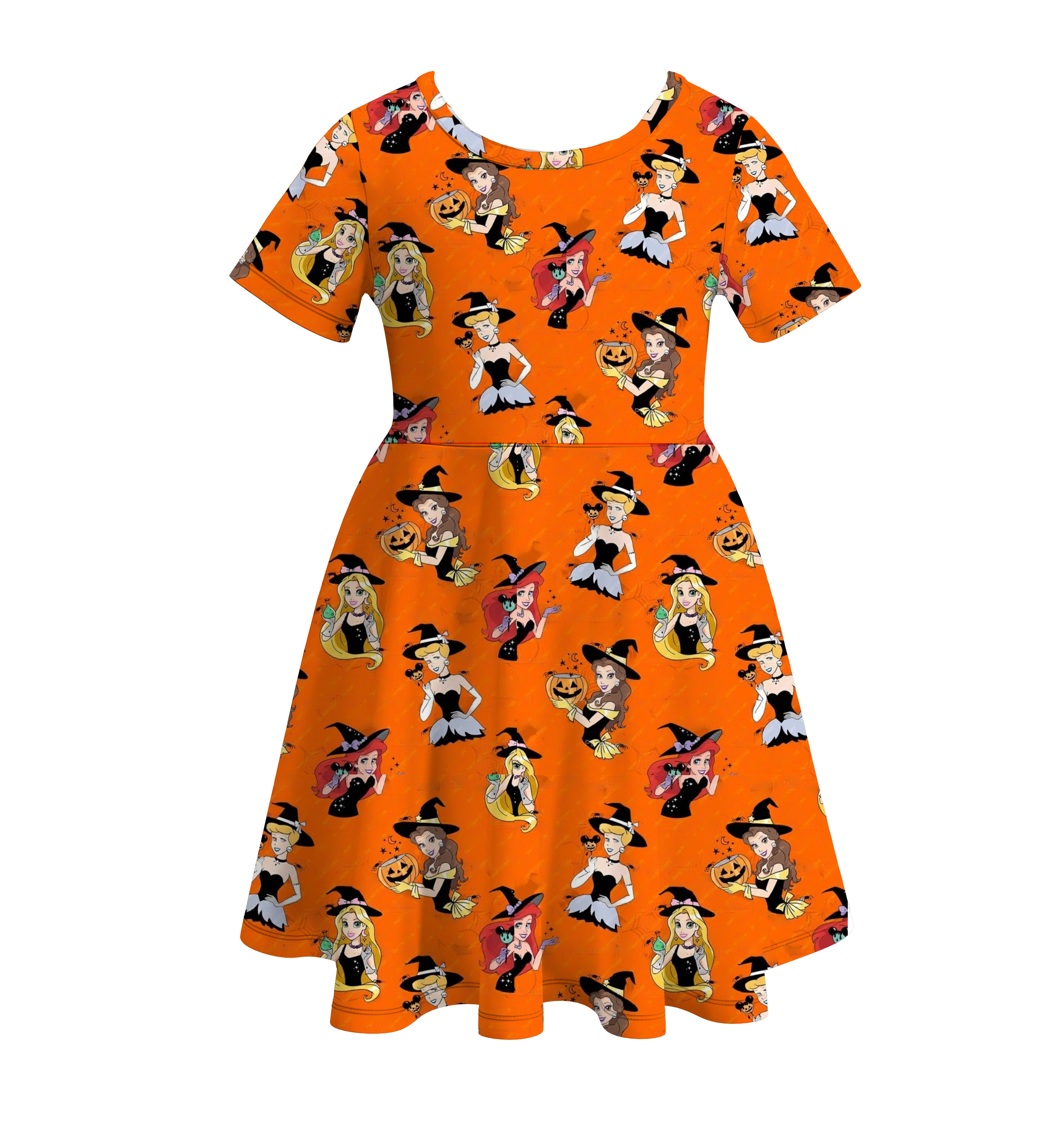 (Pre Order)Girls Halloween Cartoon Print Twirl Dress