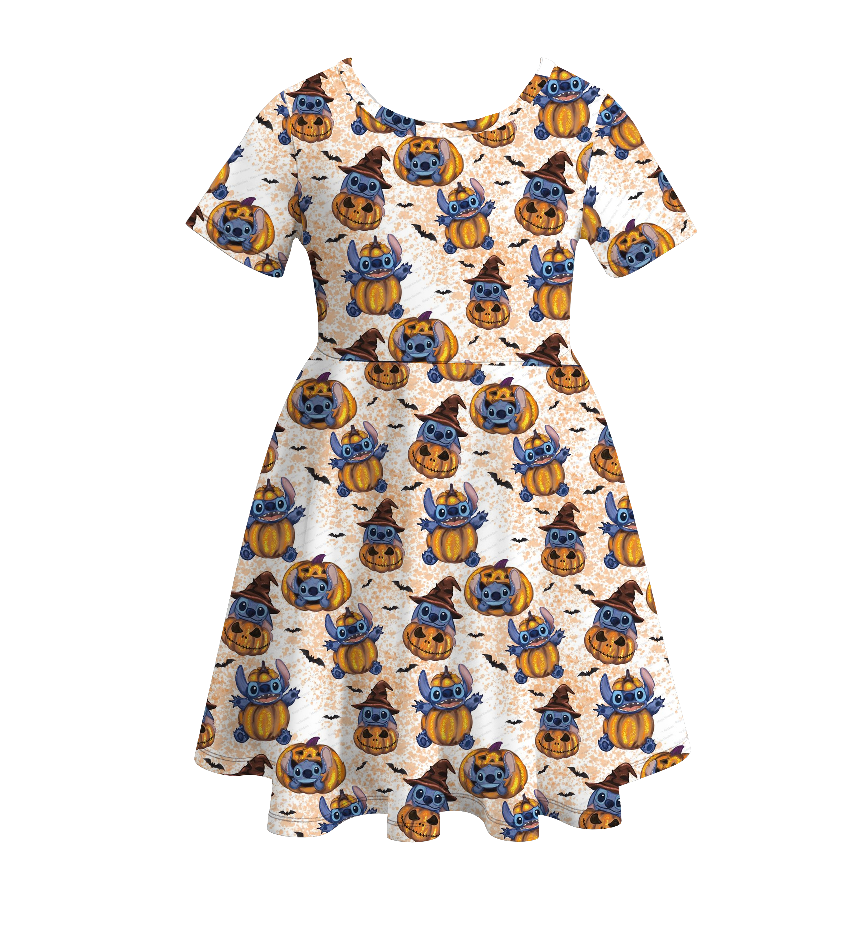 (Pre Order)Girls Halloween Cartoon Print Twirl Dress