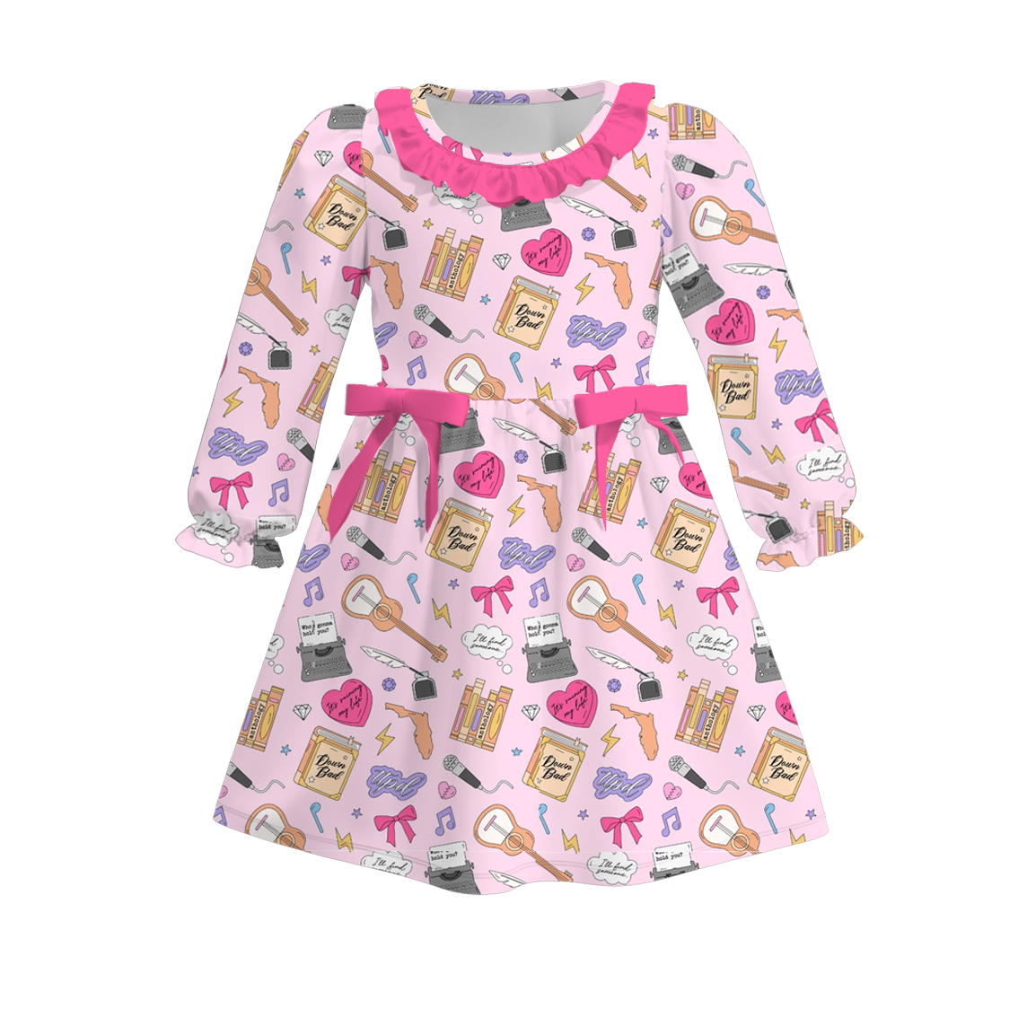 (Pre Order)Girls Cute Print Long-sleeved Dress