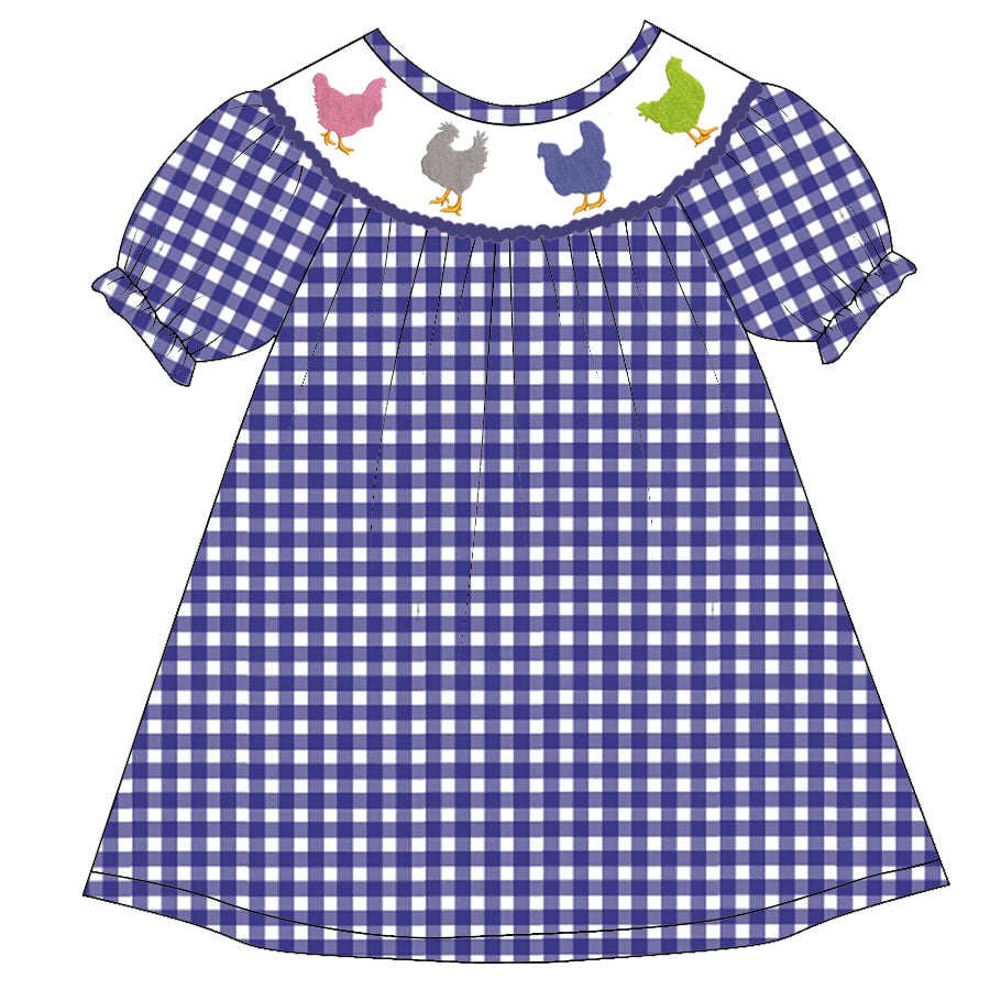 (Pre Order)Girls Farmer Embroidery Bubbles Smocked Dress
