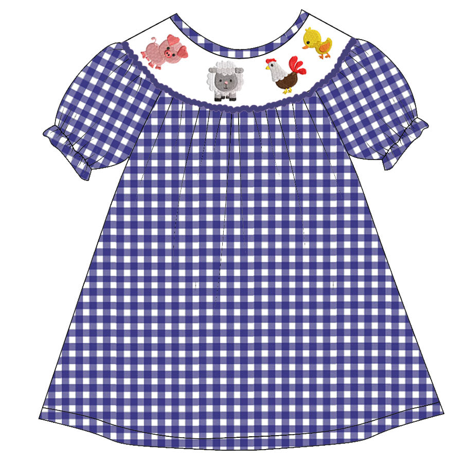 (Pre Order)Girls Farmer Embroidery Bubbles Smocked Dress