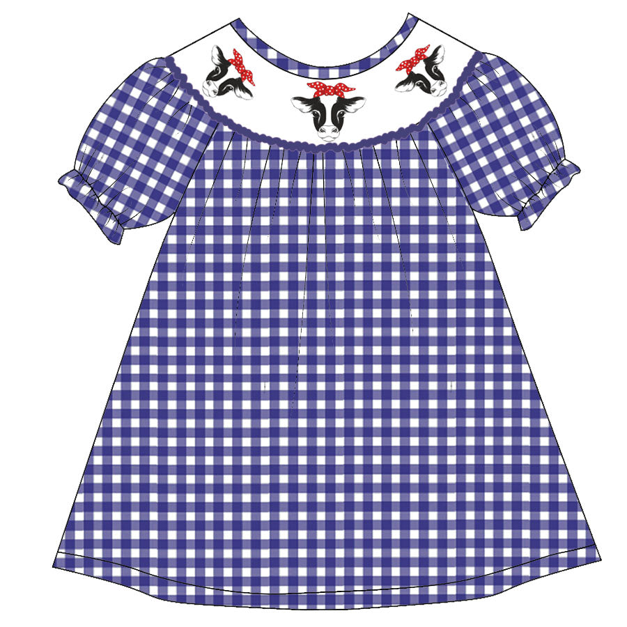 (Pre Order)Girls Farmer Embroidery Bubbles Smocked Dress
