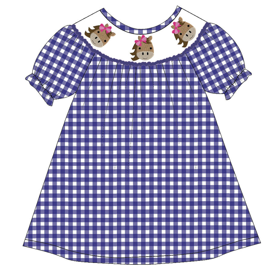 (Pre Order)Girls Farmer Embroidery Bubbles Smocked Dress