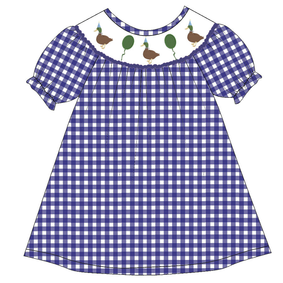 (Pre Order)Girls Farmer Embroidery Bubbles Smocked Dress