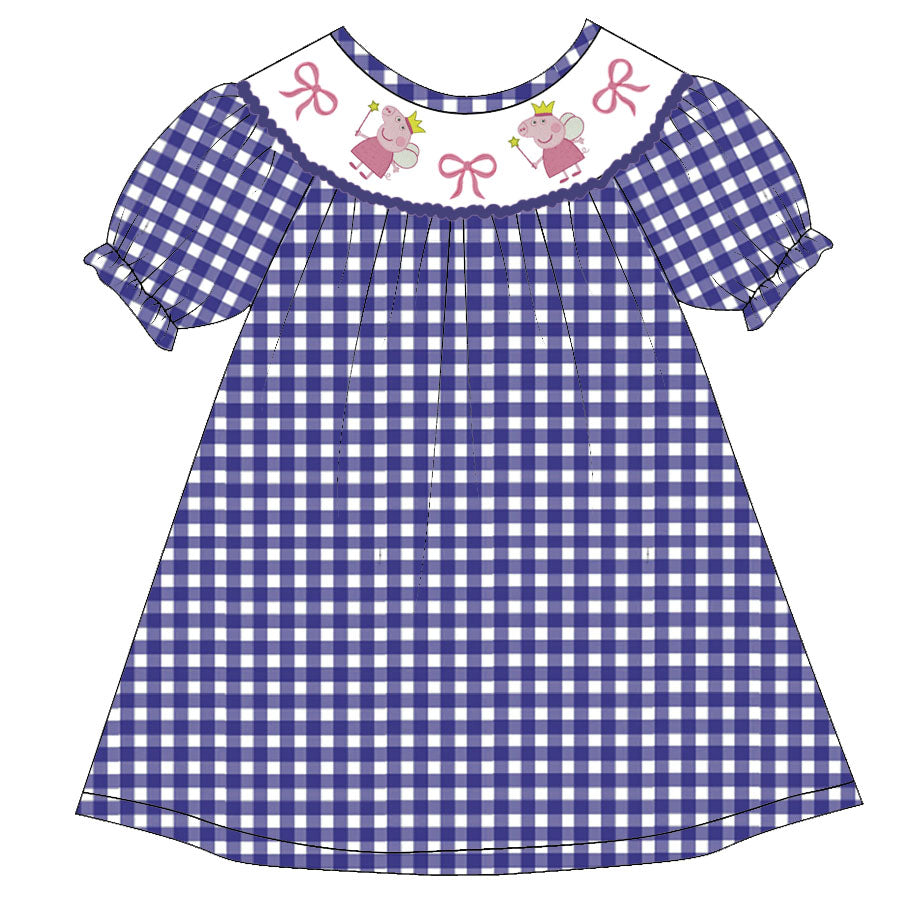 (Pre Order)Girls Farmer Embroidery Bubbles Smocked Dress
