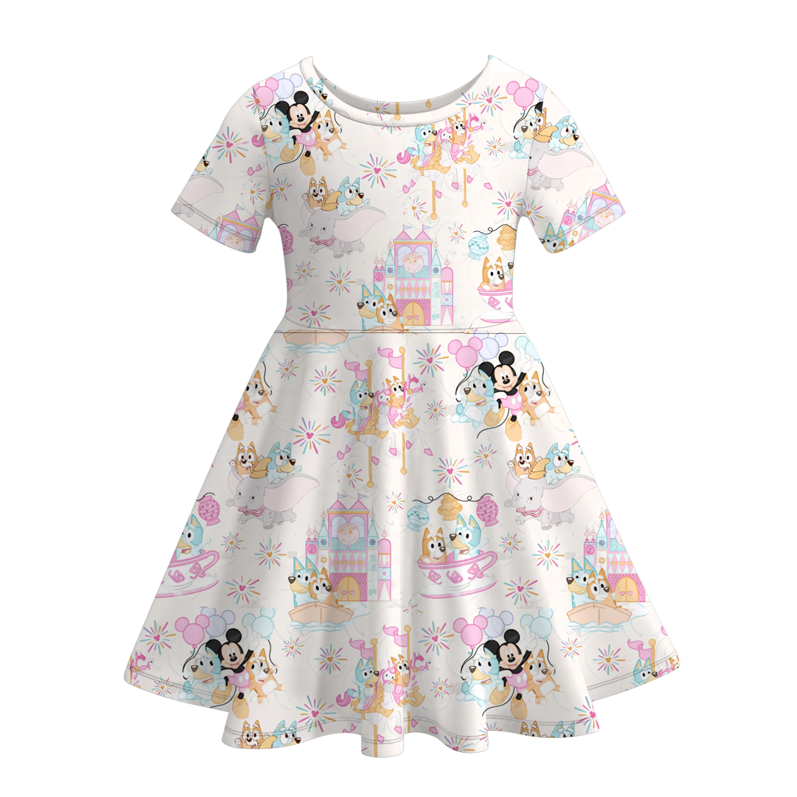 (Pre Order)Girls Cute Cartoon Print Twirl Dress
