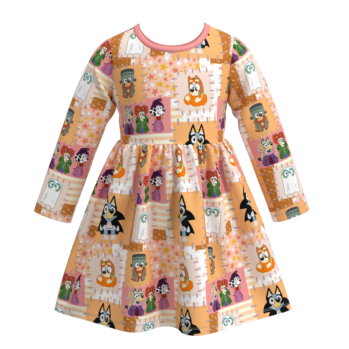 (Pre Orders)Girls Halloween Cartoon Print Dress
