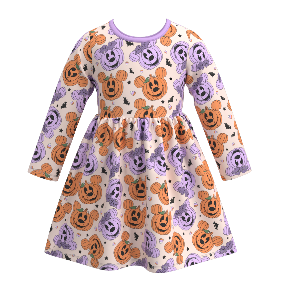 (Pre Orders)Girls Halloween Cartoon Print Dress