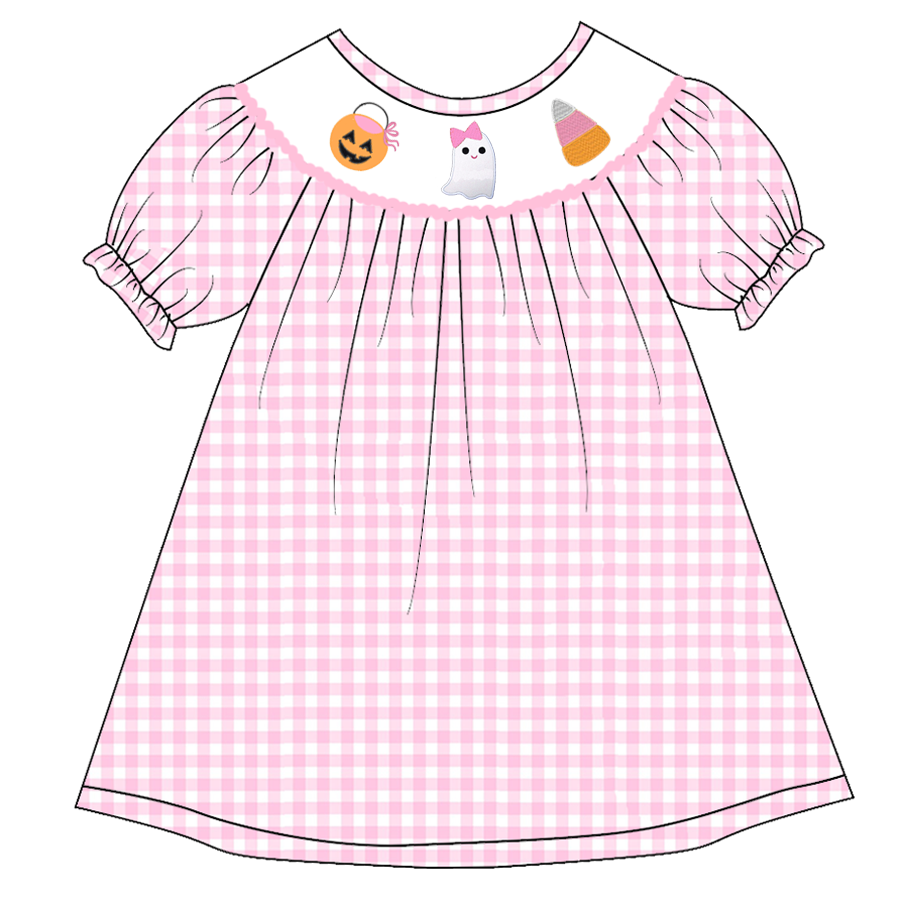 (Pre Order)Girls Halloween Embroidery Bubbles Smocked Dress