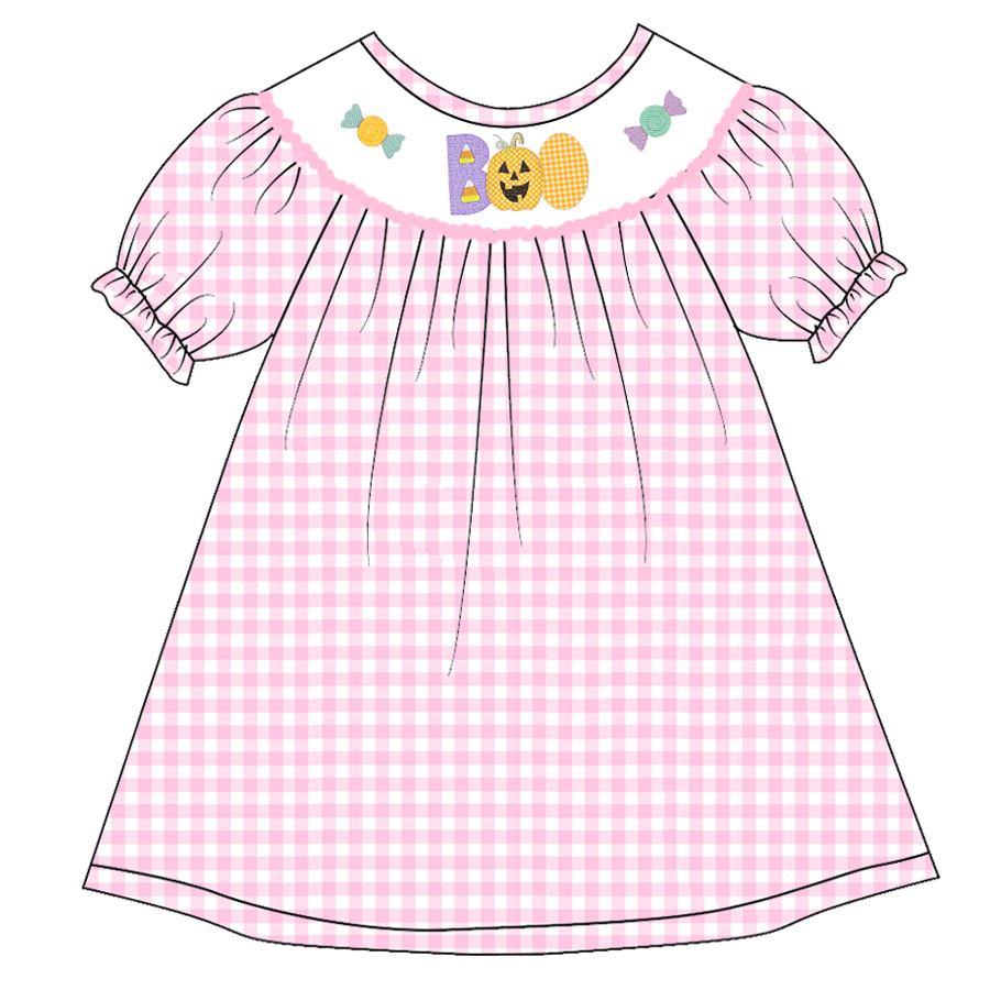 (Pre Order)Girls Halloween Embroidery Bubbles Smocked Dress